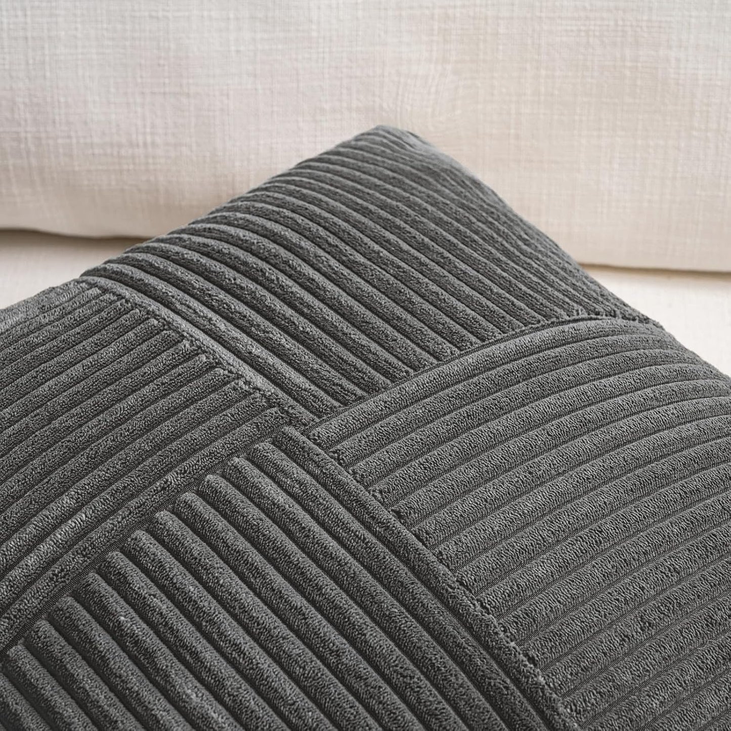 Fancy Homi 2 Packs Dark Gray Decorative Throw Pillow Covers 22x22 Inch for Living Room Couch Bed Sofa, Rustic Farmhouse Boho Home Decor, Soft Corss Corduroy Patchwork Accent Cushion Case 55x55 cm