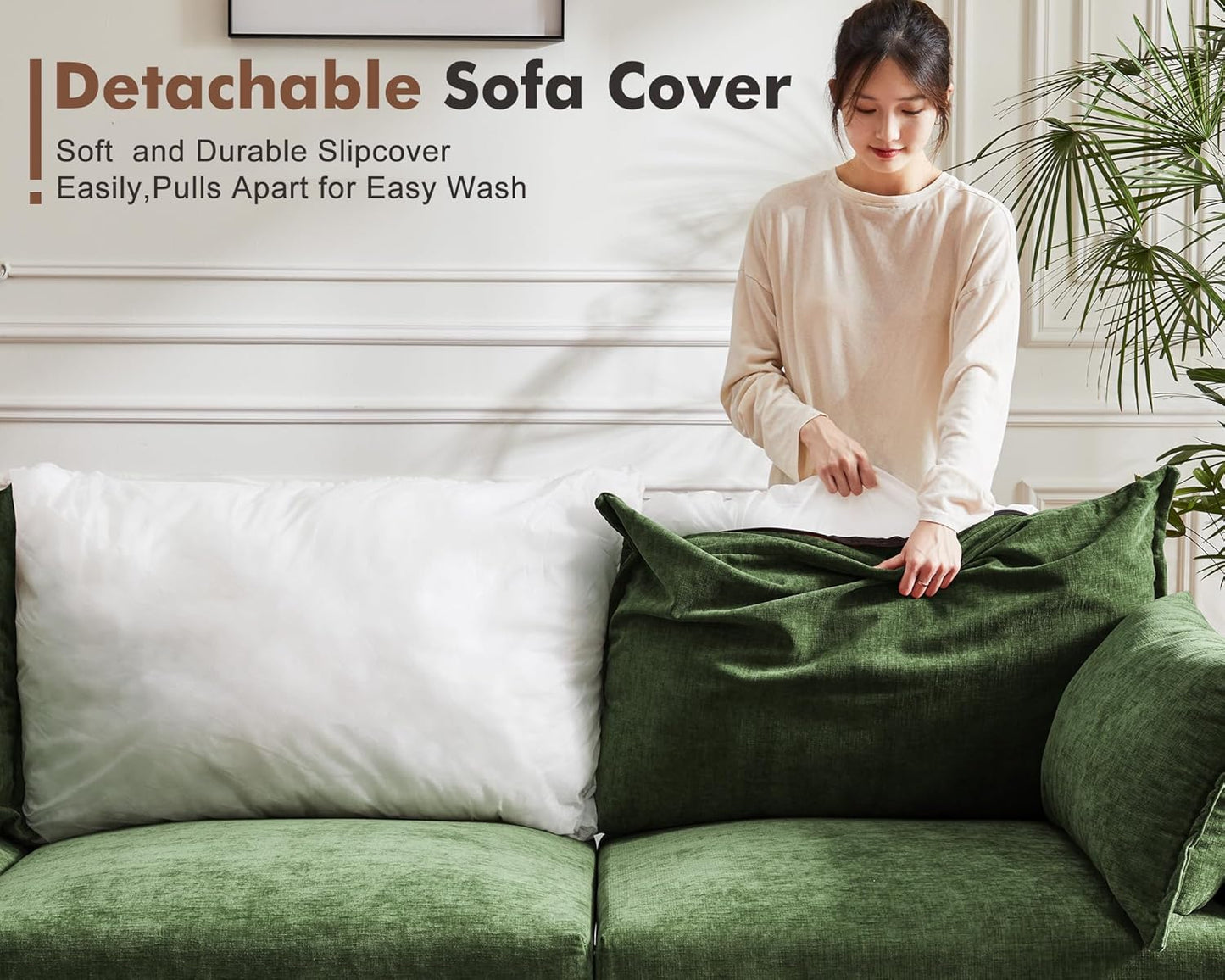 136.4" Oversized Modular Sectional Sofa, U Shaped Convertible Couch with Movable Ottoman, Large 7 Seat Corner Couches for Living Room Deep Seat Green Chenille