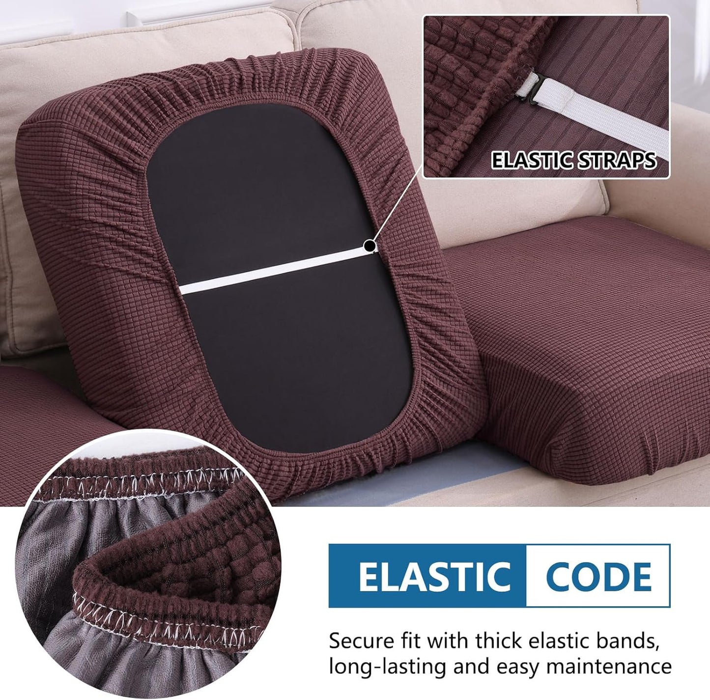 hyha Waterproof Couch Cushion Covers for Pets, Non Slip Sofa Seat Cover for Dogs Washable, Soft Thick Stretch Jacquard Fabric, Sofa Slipcovers with Elastic Bottom (1 Piece for Medium, Chocolate)