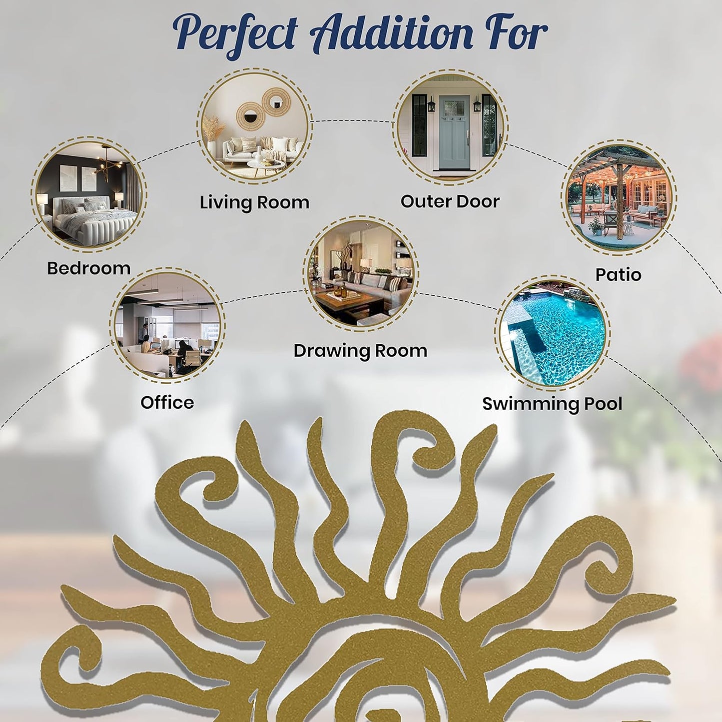 Riverside Designs Wacky Sun Metal Wall Art Indoor/Outdoor Decor - 24" Gold Rust Proof Wall Sculpture - Made in USA - Ideal for Bedroom, Garden, Home, Patio and Farmhouse