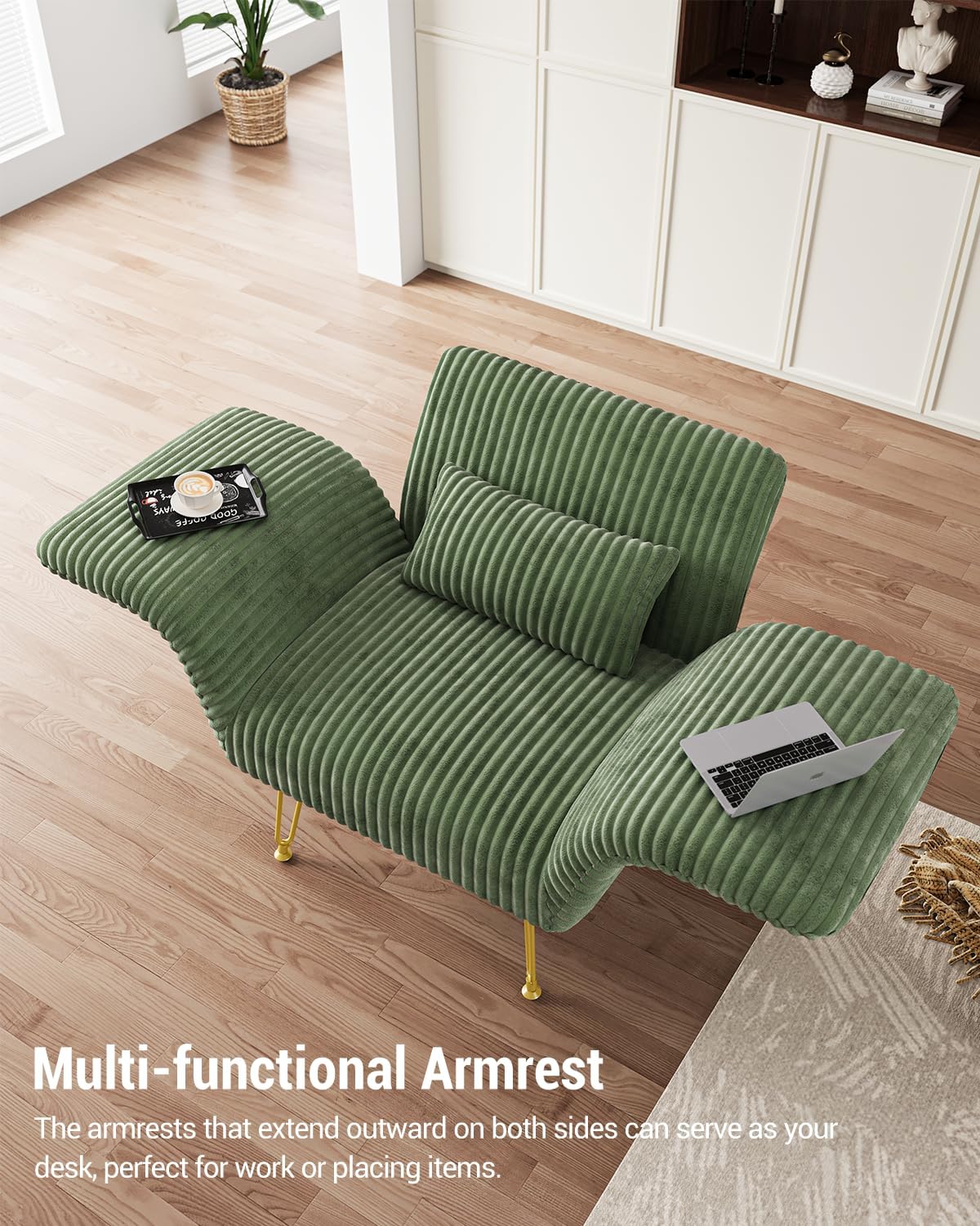 Txtin's Comfy Accent Chair Reading Chair for Bedroom Cozy Wing Arm Living Room Single Sofa Chair with Angle Adjustable Arms Green Corduroy Easy Assembly