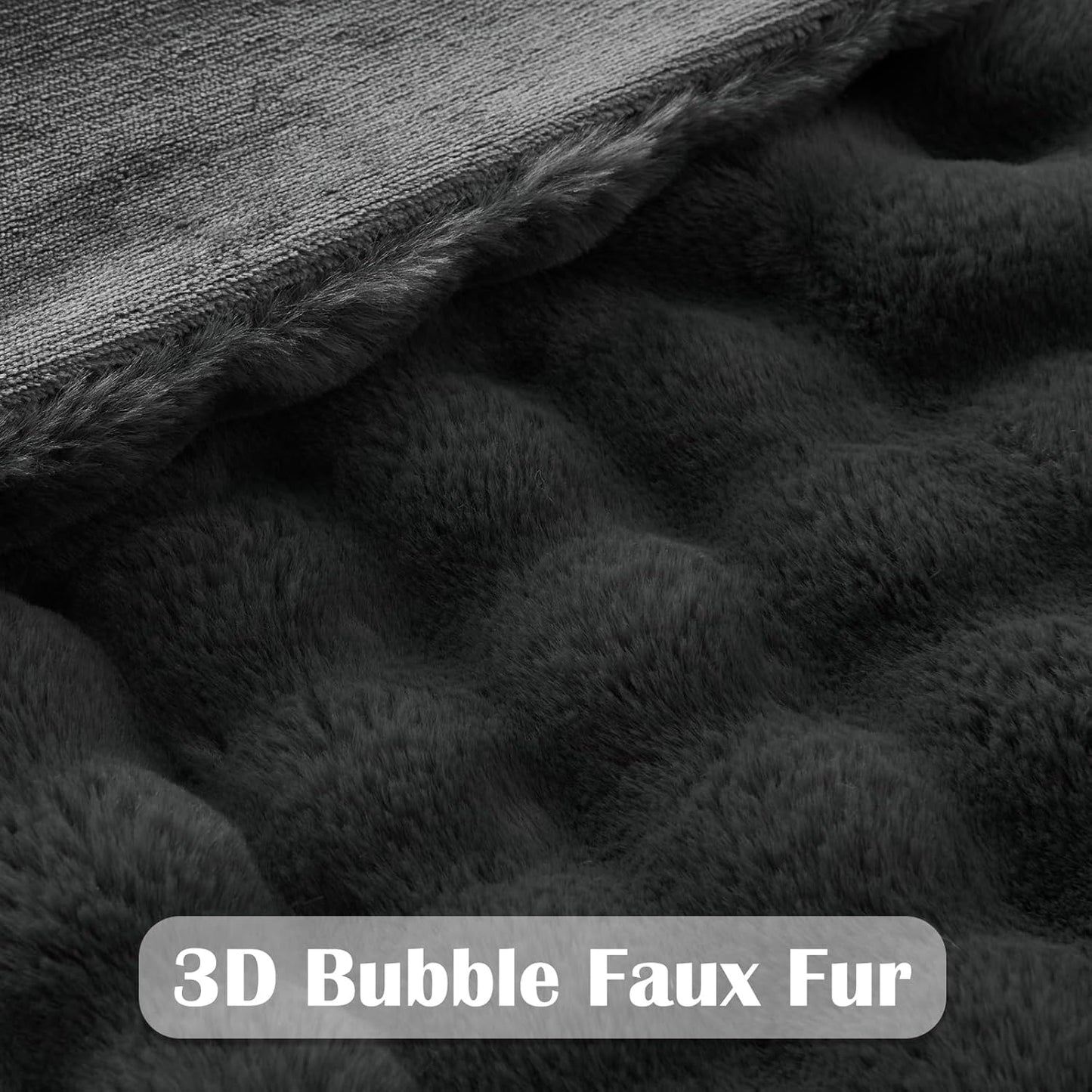NEWCOSPLAY Faux Fur Twin Blanket Grey Bubble Blanket Thick Warm Soft for Couch Sofa Bed 550GSM (Grey, Twin(60"x80"))