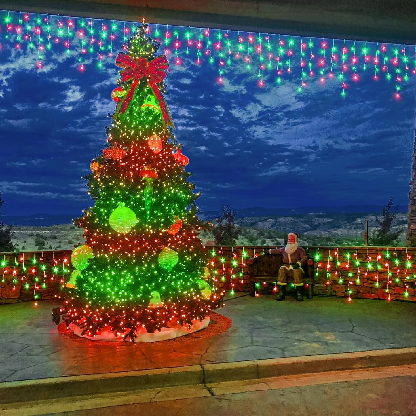 Icicle Lights for Outside, 66ft 640 LED Red and Green Christmas Lights 8 Modes with 120 Drops, Waterproof Christmas Icicle Light Outdoor Plug in for Indoor Party Holiday Halloween Decorations