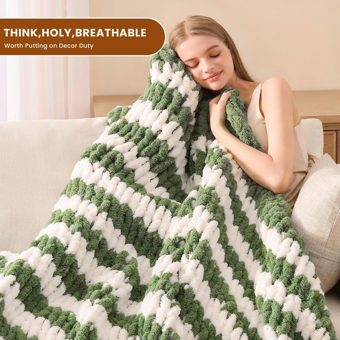 L'AGRATY Chunky Knit Blanket Throw: 60''x80'' Chenille Chunky Knitted Throw Blankets for Twin Bed Couch - Handmade Thick Cable Knit Blanket - Large Crochet Rope Blankets for Home Decor