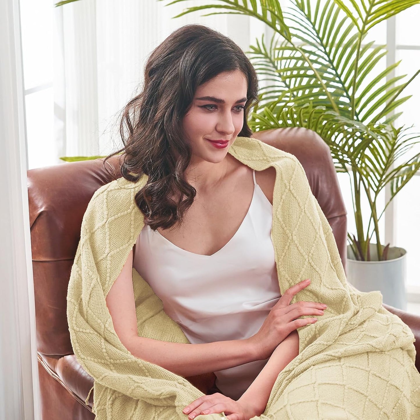 inhand Knitted Throw Blanket for Couch and Bed, Soft Living Room Home Decor Knitted Blanket with Tassel, Outdoor Lightweight Breathable Summer Blanket, Farmhouse Warm Woven Decorative, 50"x60"