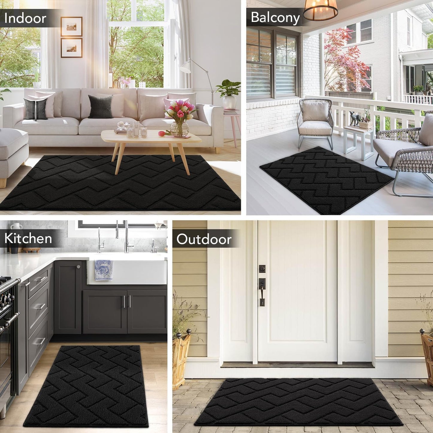 hicorfe Indoor Doormat,Front Back Door Mat TPR Backing Non Slip Mats 20"x31.5" Absorbent Resist Dirt Entrance Doormat Inside Floor for Entryway Washable Low-Profile (Black)