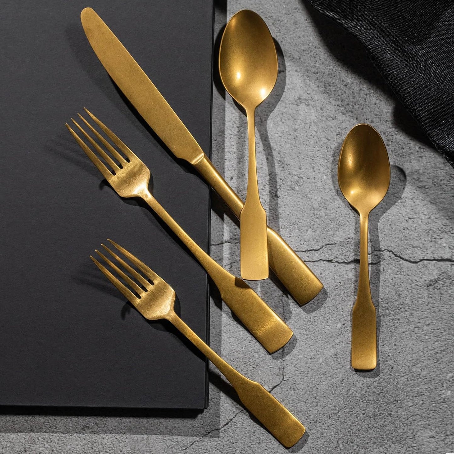 Alata Kate Gold Tumbled 20-Piece Silverware Set,Service for 4,Stainless Steel Flatware Set,Tumbled Cutlery Set,Dishwasher Safe