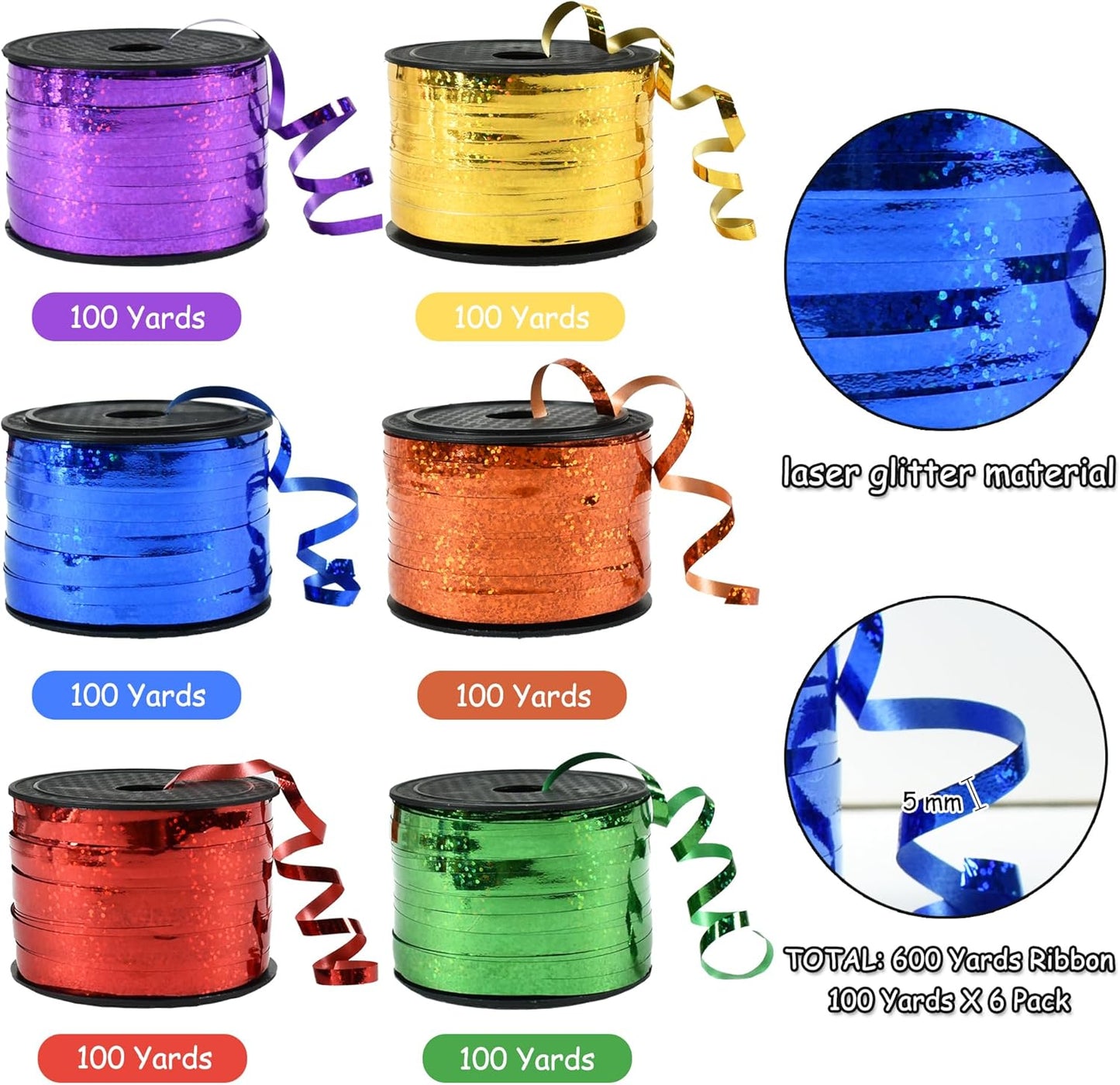 BEISHIDA 6 Assorted Colors Curling Ribbons Balloon String Ribbons - Rainbow Balloons 6 Rolls for Gift Warppping Birthday Easter Party Decorations