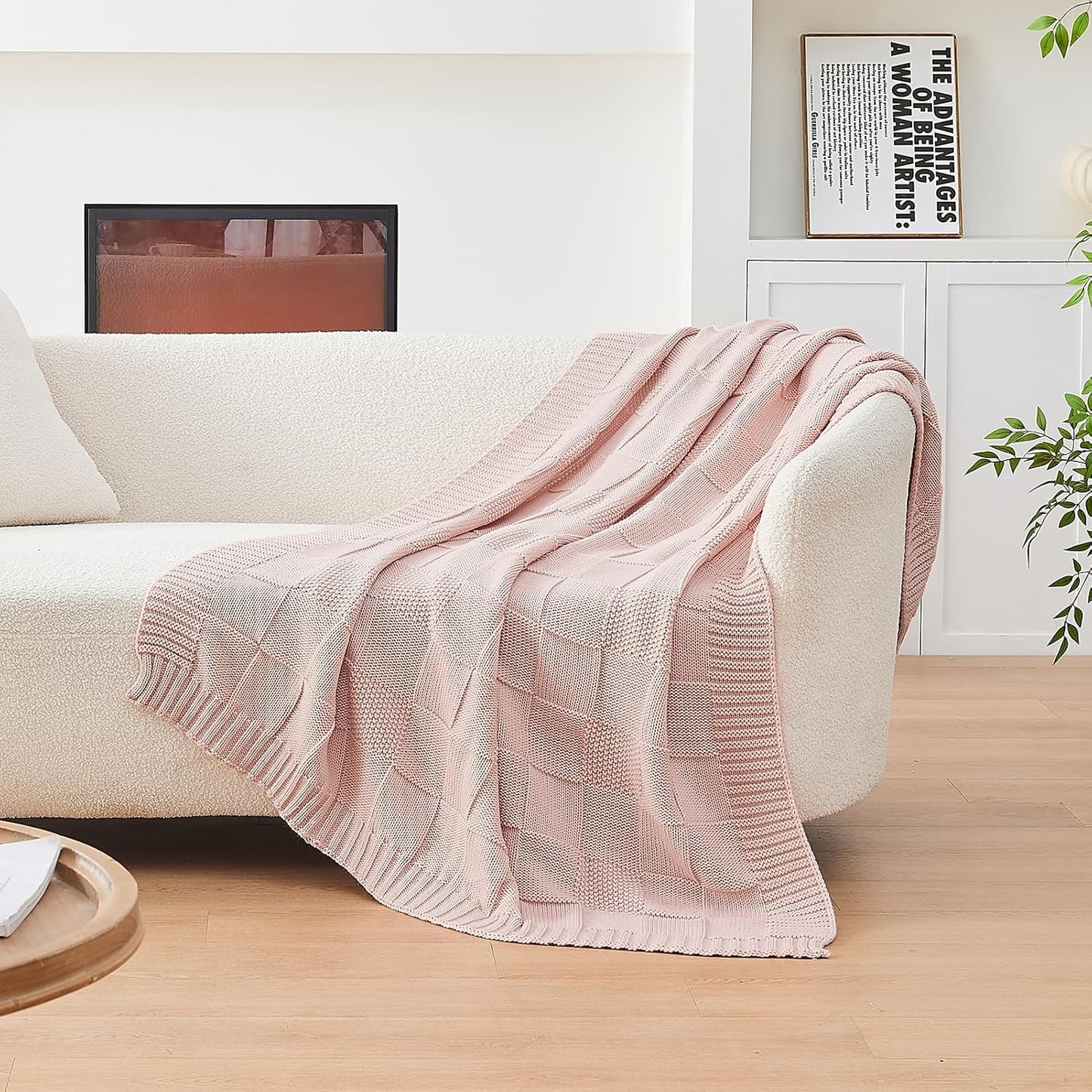 CozeCube Check Knit Throw Blanket, Pink Checkered Throw for Couch, Decorative Christmas Soft Cozy Warm Knitted Blanket for Bed Sofa Living Room, 50"X60"