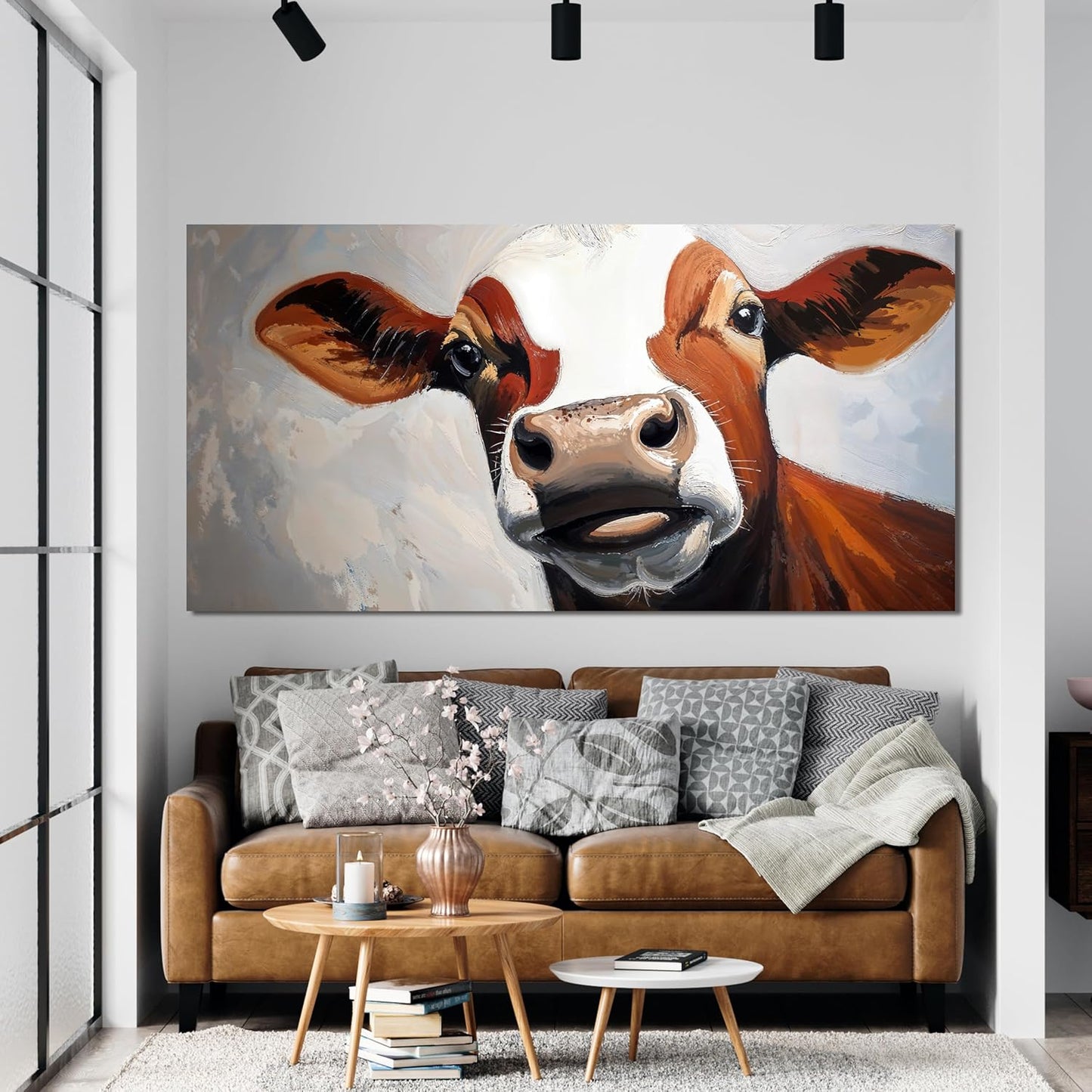 Canvas Wall Art Decor Canvas Wall Pictures For Living Room Highland Cow Decor Modern Abstract Wall Art Black And White Wall Art Artwork for Walls Work For Home Kitchen Office Wall Decor 20" X 40"
