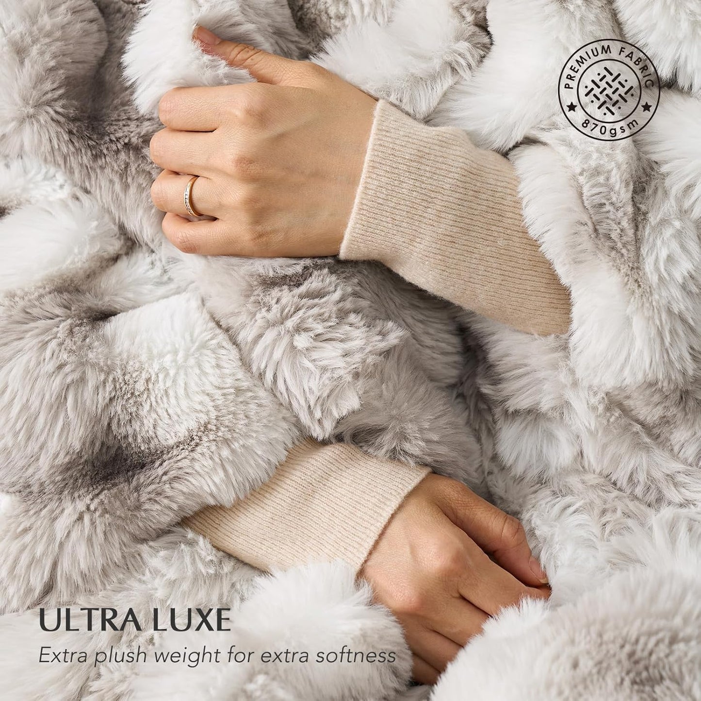 EVERGRACE Ultra Soft Luxury Fluffy Ridgeline Faux Rabbit Fur Throw Blanket, Thick Warm Bubble Throw for Bed, Cozy Plush Reversible Blankets for Couch, Chair, Sofa, Light Grey, 60x80 Inches, 870 GSM