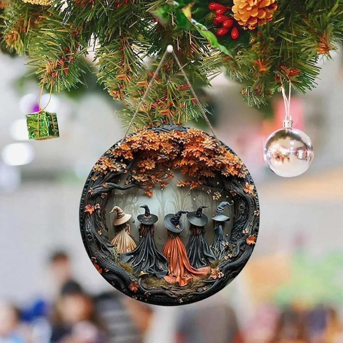 Fanyil/Olygee/Sherum/Shirem/Pubyfun/Glosrity/Libilin/Graddi/Solymody/Gowebs/Goredny/Vianys Witching Hour, Door Way Hanging Decor Halloween, 2D Wooden Round Witches Sign (A+B+C, 11.8")