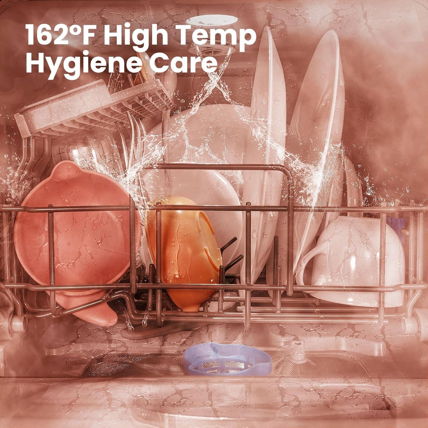 COMFEE' Portable Mini Dishwasher Countertop with 5L Built-in Water Tank for Apartments& RVs, No Hookup Needed, 6 Programs, 360° Dual Spray, 162℉ High-Temp& Air-Dry Function