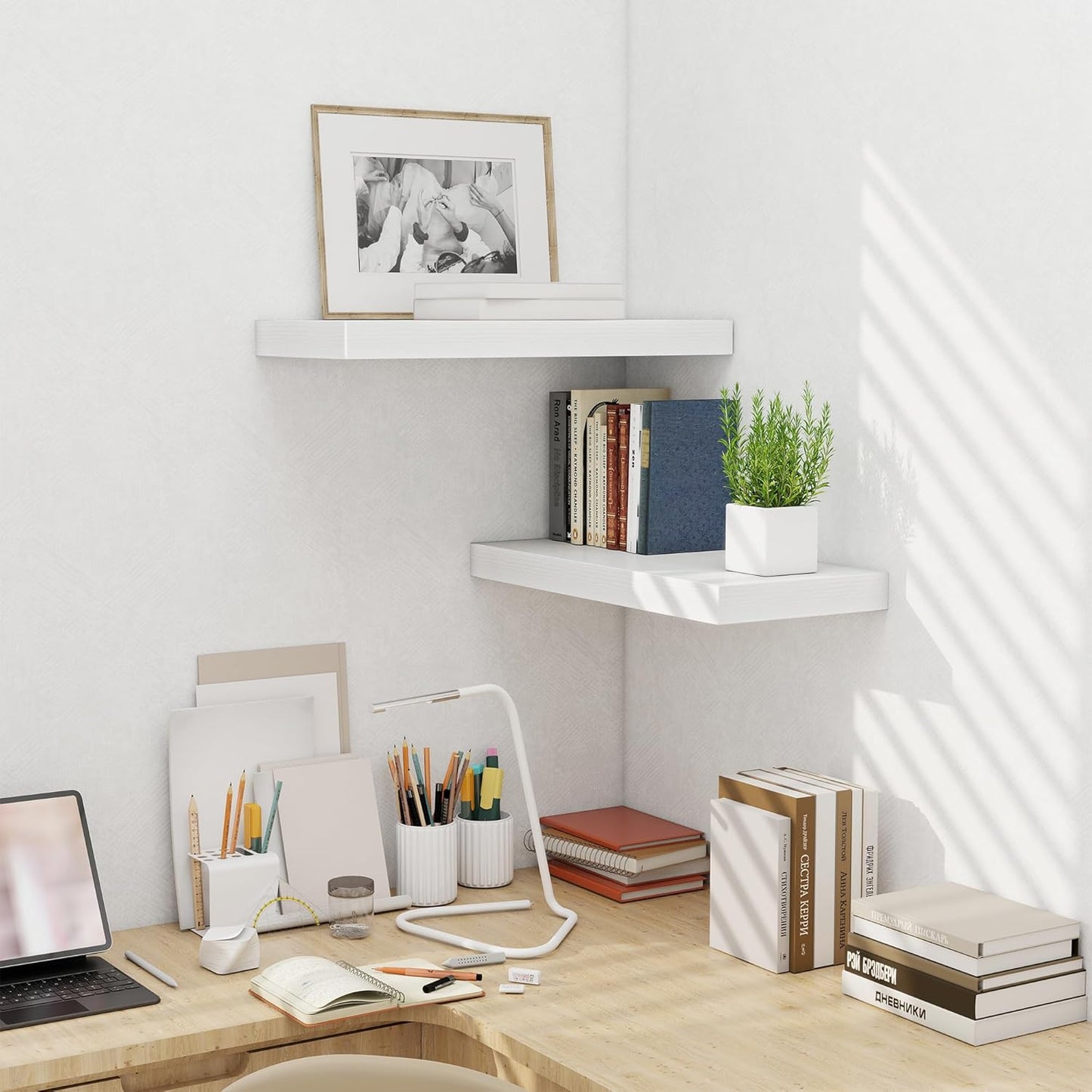 Fun Memories 24 Inch Floating Shelves Wall Mounted, 10 Inch Deep Wall Shelves, 24 x 10 Floating Shelf for Living Room Bathroom Bedroom, White, Set of 2