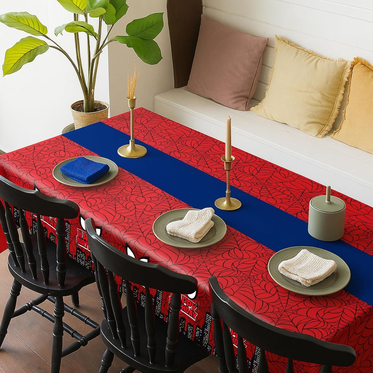 8Pcs 2in1 Spider Birthday Decorations Tablecloths, 54" x 108" Super Hero Spider Table Cloth Disposable Rectangle Plastic Table Cover for Boys Birthday Party Supplies