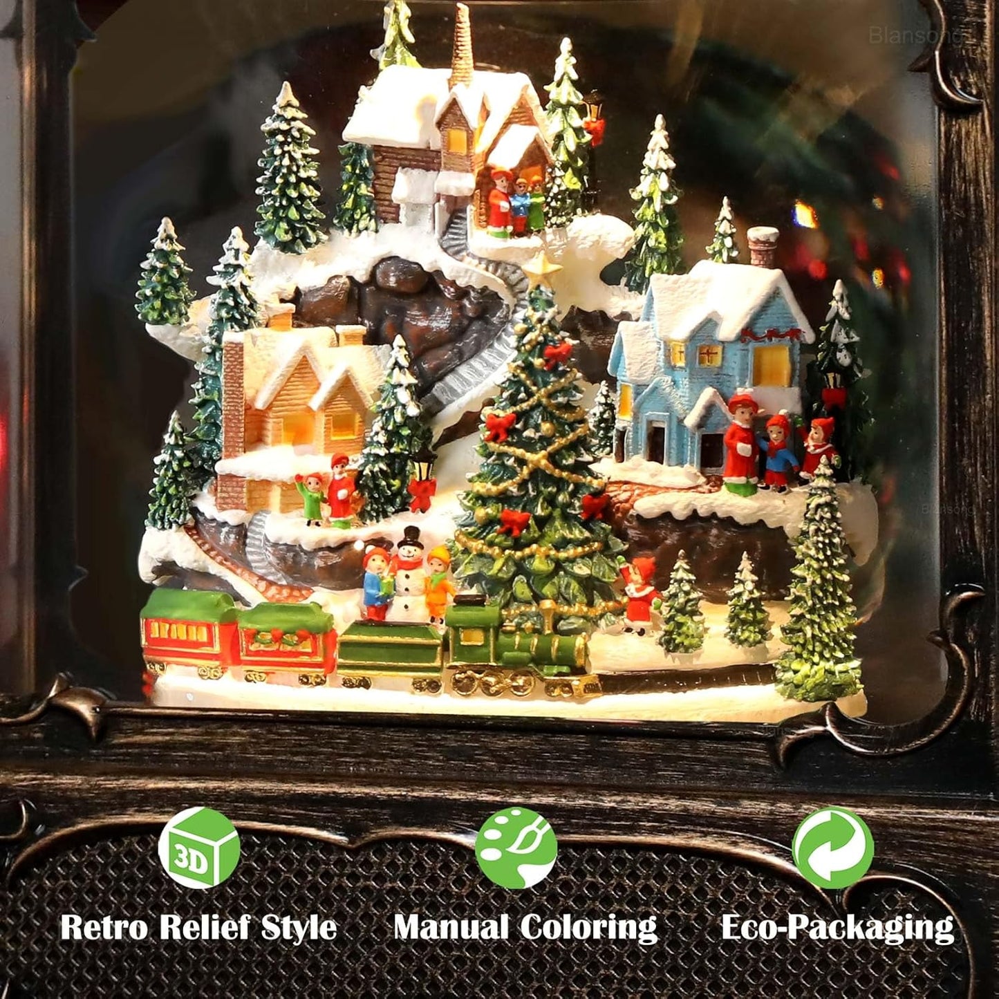Village Snow Globe Christmas Decorations Gifts Auto Snowfall Glitter Music Collection Village Scene Train Tree Church Snowman with 6H Timer USB/Battery Powered 12 inch