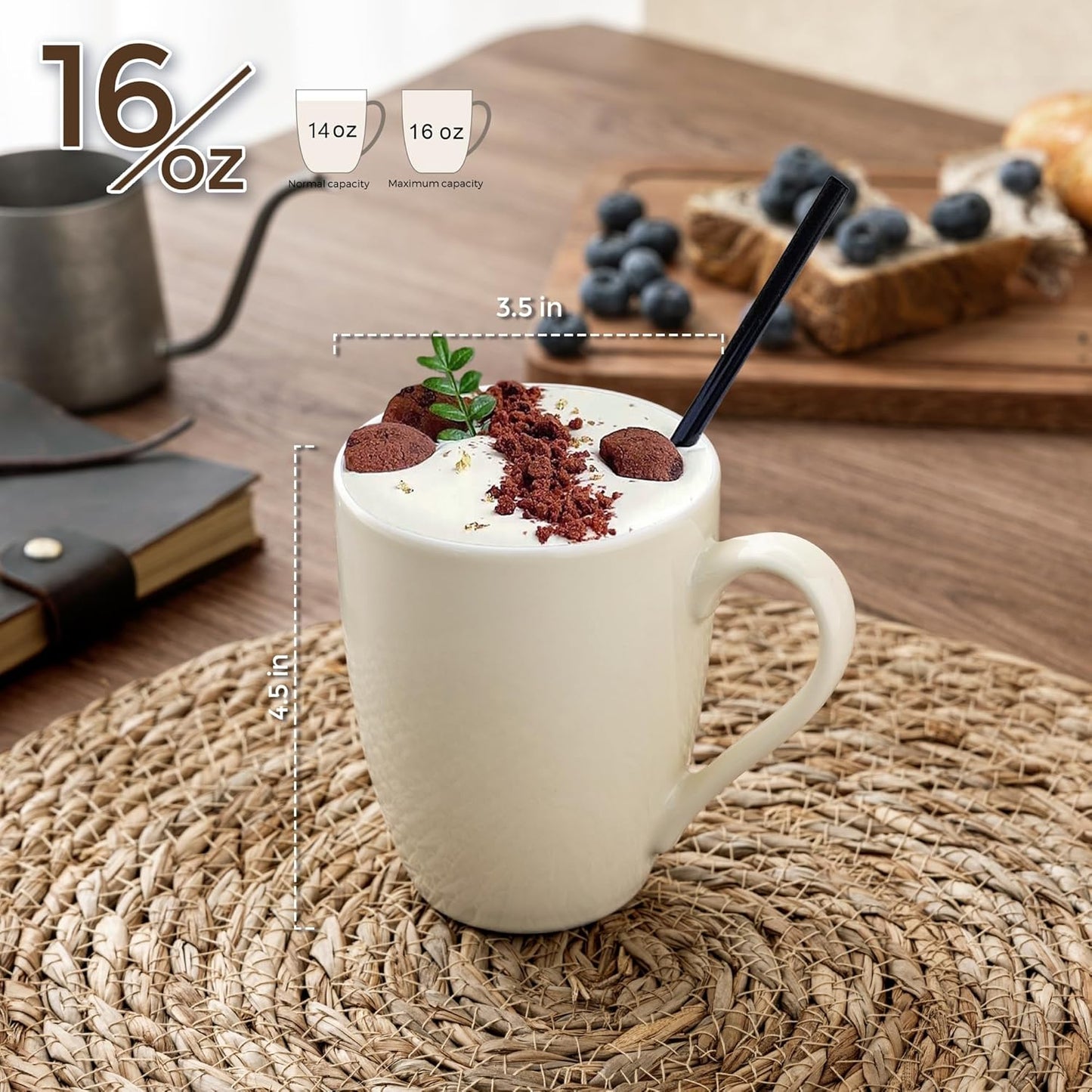 GBHOME 16oz Coffee Mugs Set of 6, Large Ceramic Coffee Mugs for Man, Woman, Dad, Mom, Modern Coffee Mugs Set with handle for Tea/Latte/Cappuccino/Milk/Cocoa. Dishwasher&Microwave Safe,Beige