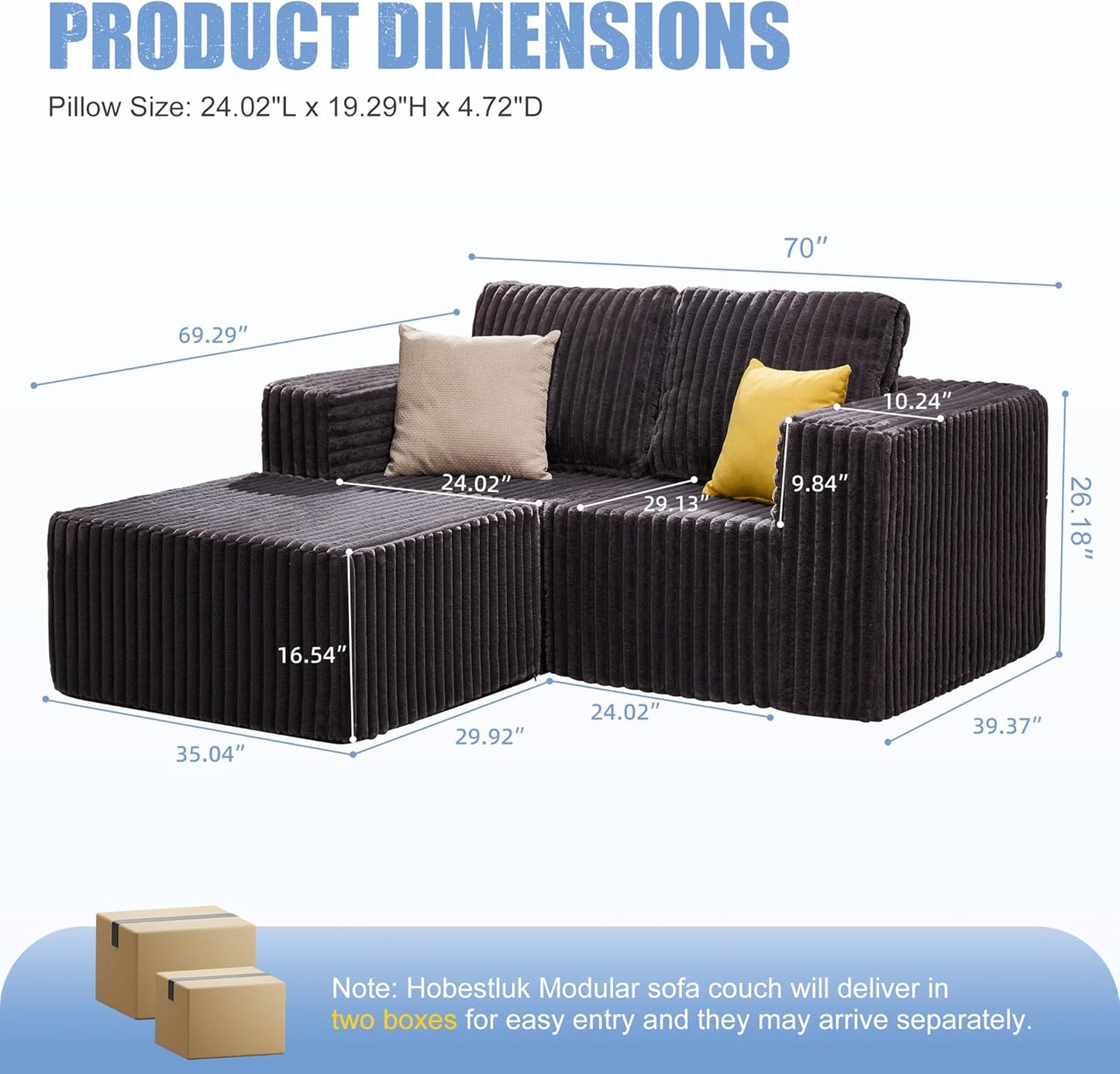 Hobestluk Modular Sectional Sofa Memory Foam Couch L Shape Sofa for Living Room Loveseat with Chaise Lounge Cloud Couch with Removable Cover (Stripe Grey, Loveseat with Chaise)