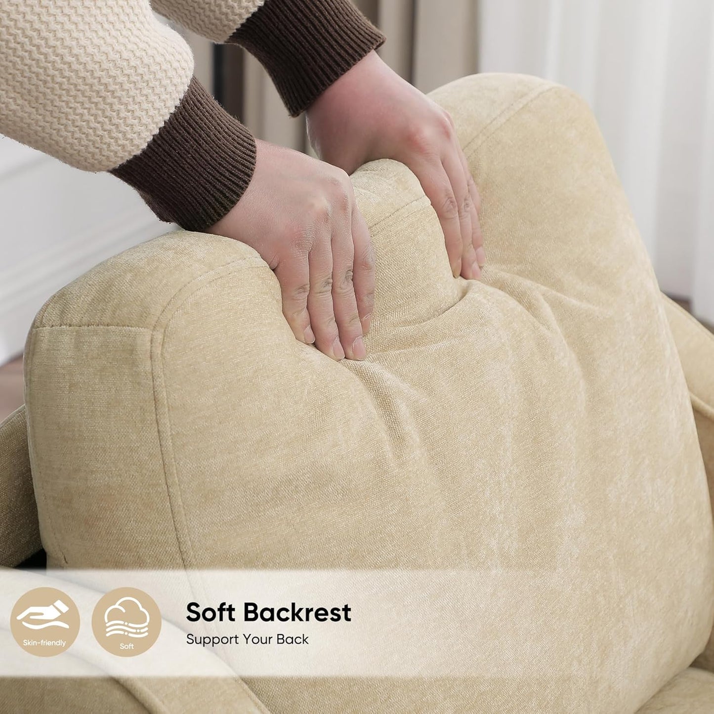 Accent Chairs Set of 2, Upholstered Living Room Chair with Side Pockets, Mid Century Modern Reading Chair for Bedroom, Comfy Armchair Single Sofa Side Chair for Office, Small Room, Light Brown