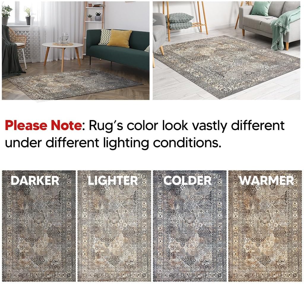 Keen Home Design 10x14 Rug - Machine Washable Area Rug with Non-Slip Backing, Ideal for Living Room, Dining Room, Bedroom - Vintage, Easy Clean, Durable, Low Pile Rug - (9'7" x 14')