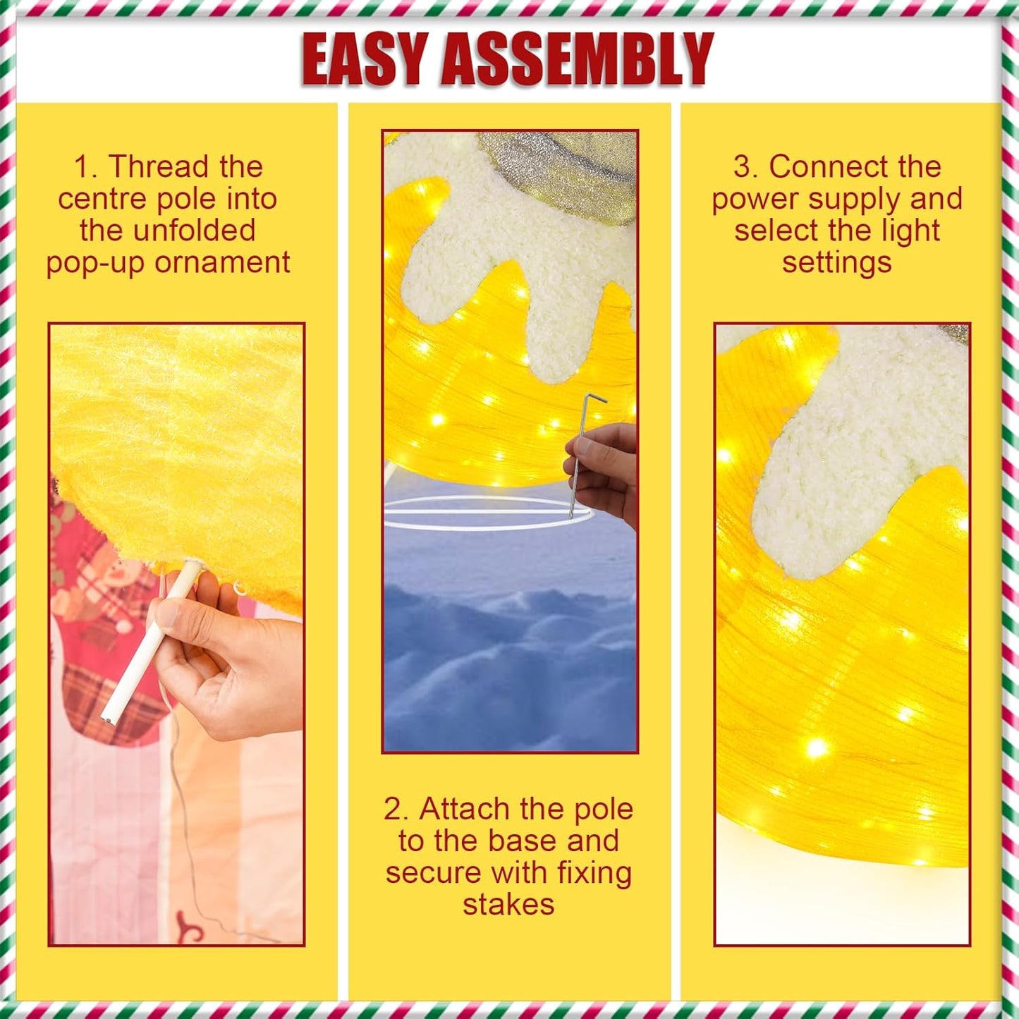 BRIGHTDECK Outdoor Christmas Ornaments, Lighted Pop-Up Outdoor Holiday Ball Decoration with 80 LED Lights, 8 Light Modes, Lighted Collapsible Holiday Decorations for Yard, Home (Yellow)