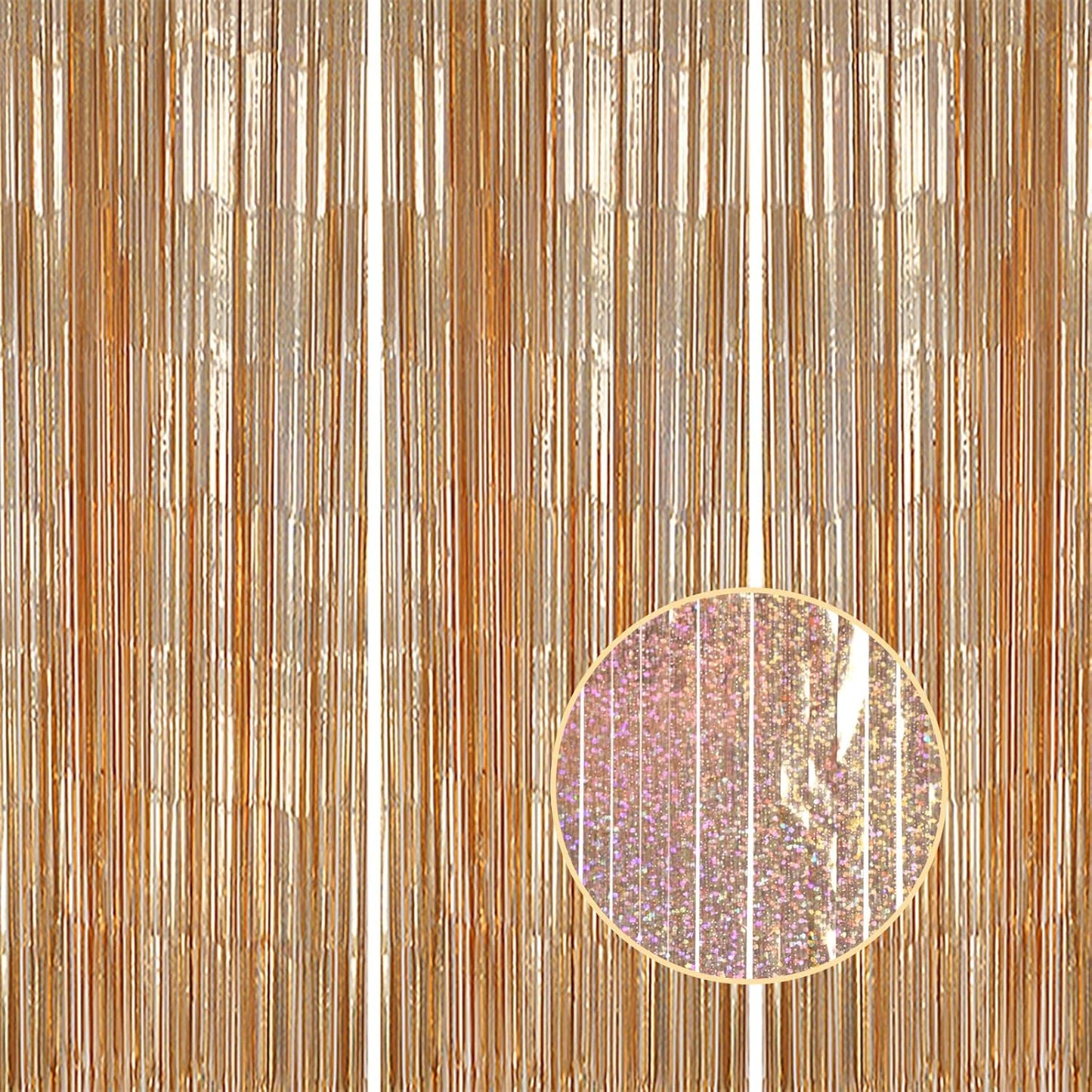 3 Pack Foil Fringe Backdrop - Laser Champagne Shiny Tinsel Curtains for Party Decoration/Photo Booth Props - 3.3x8.2 FT Metallic Foil Backdrop for Birthday, Wedding, Graduation, Christmas.