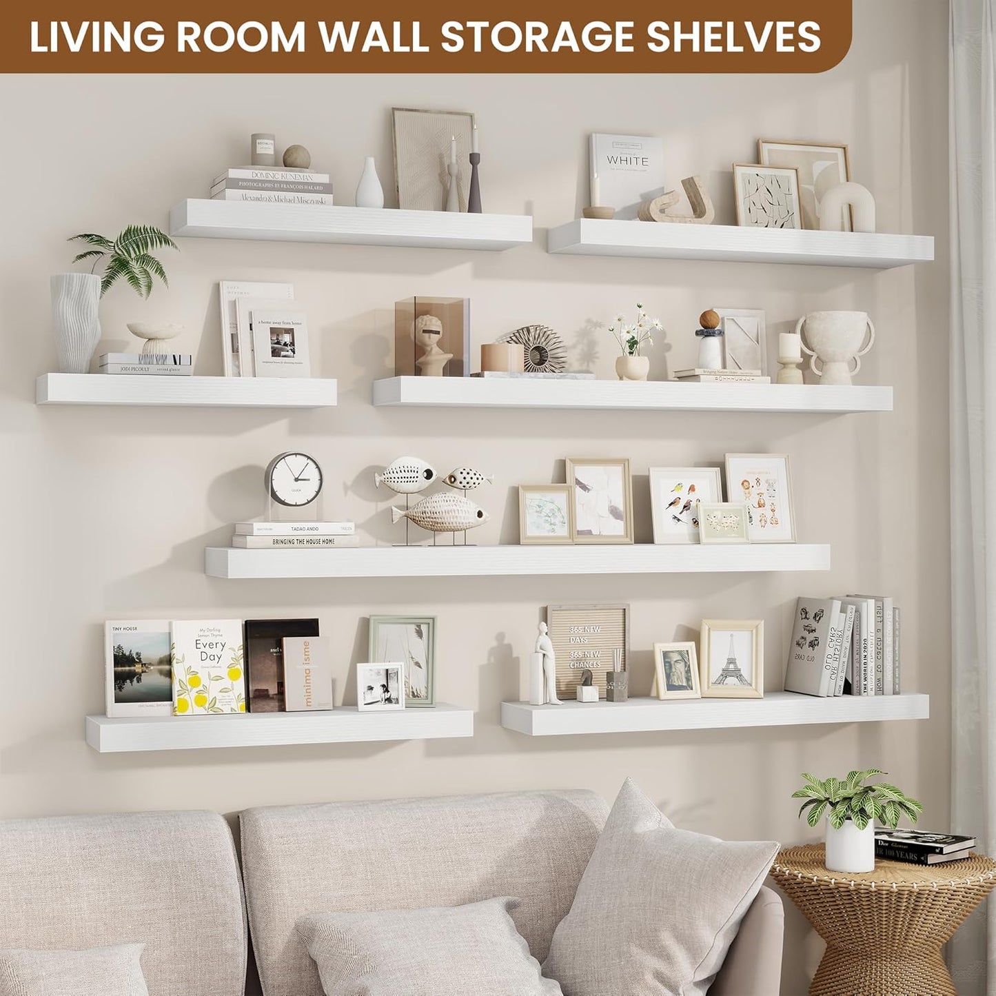 fuqing Floating Shelves for Wall, Bathroom Shelf Wall Mounted for Storage, Shelves with Invisible Bracket for Bedroom, Kitchen, Living Room, Farmhouse Small Book Shelf, 36 Inch Set of 2, White