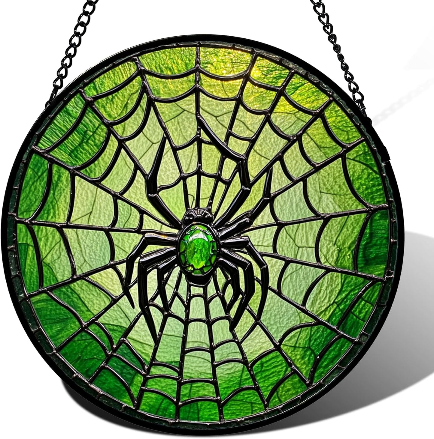 Stained Glass Window Hanging - Black Green Horror Spider Web Suncatcher for Doors Garden Patio Sun Catchers Decor Christmas Halloween Birthday Gifts for Women Men Mom Nana Friend 7.8 in