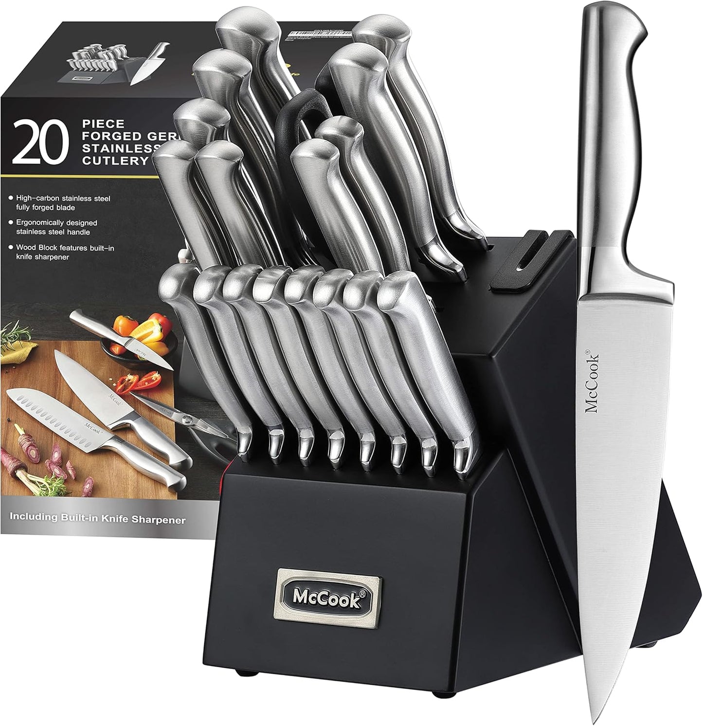 McCook® Knife Sets,German Stainless Steel Kitchen Knives Block Set with Built-in Sharpener
