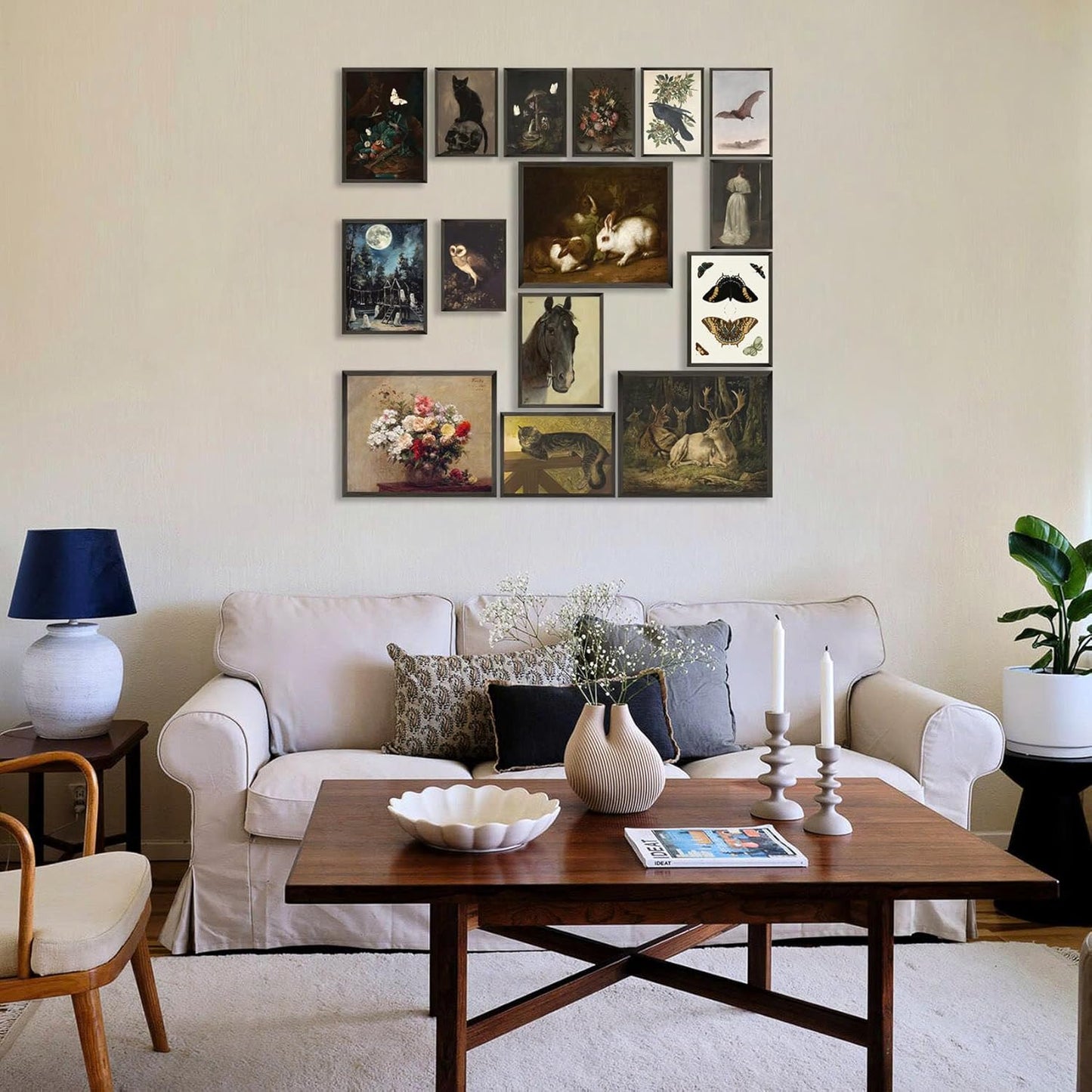 LANCHI95 15PCS Dark Cottagecore Decor, Dark Academia Decors, Cottage Core Whimsical Wall Art Goth Darks Moody Wall Decor for Living Room Bedroom 8x10 in (UNFRAMED)