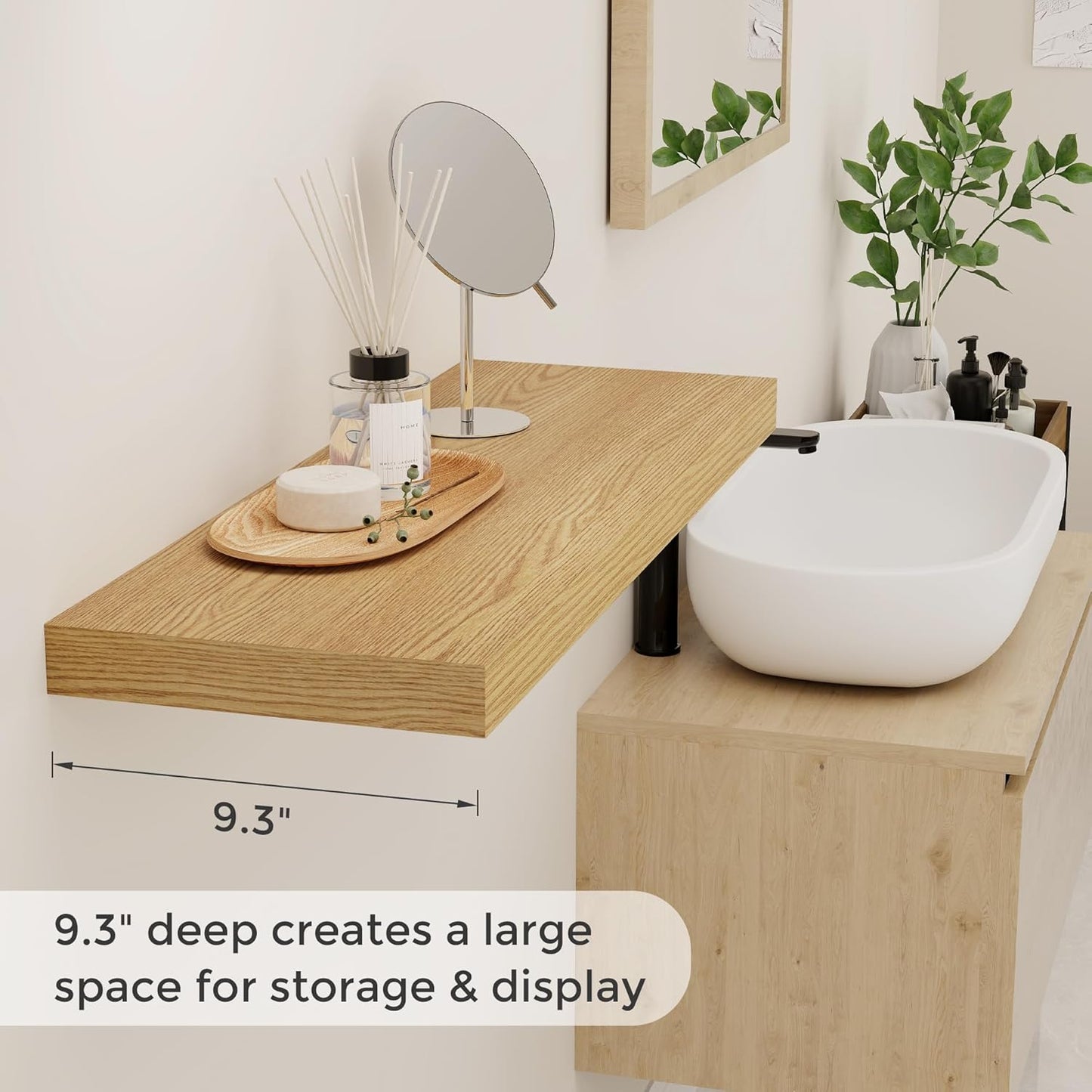 Rustic Wood Floating Shelves 32 Inch Long, 9 Inch Deep Wall Shelves for Home Decor, 32 x 9 Floating Shelf Wall Mounted Set of 2, Deep Floating Shelves for Kitchen, Bedroom, Living Room, Oak Color