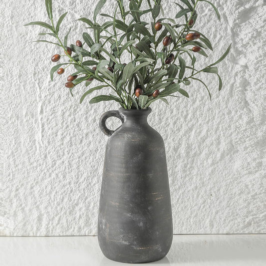 Ceramic Rustic Farmhouse Vase, 12.8" Large Rustic Black Pottery Vases Home Decor Decorative Boho Pampas Vase for Home Decor Table Living Room Decoration Shelf Mantel Enryway Kitchen