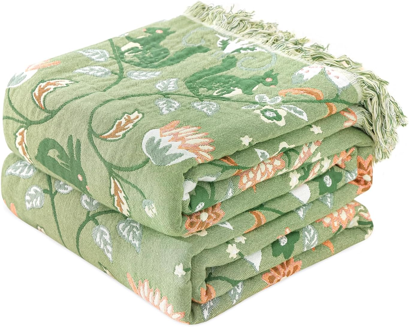 MSGKV Cotton Bed Blanket for Couch and Sofa Blankets for Living Room Bedroom Reversable Florals and Animals Throw 80"x90" Breathable Cozy Boho Blankets