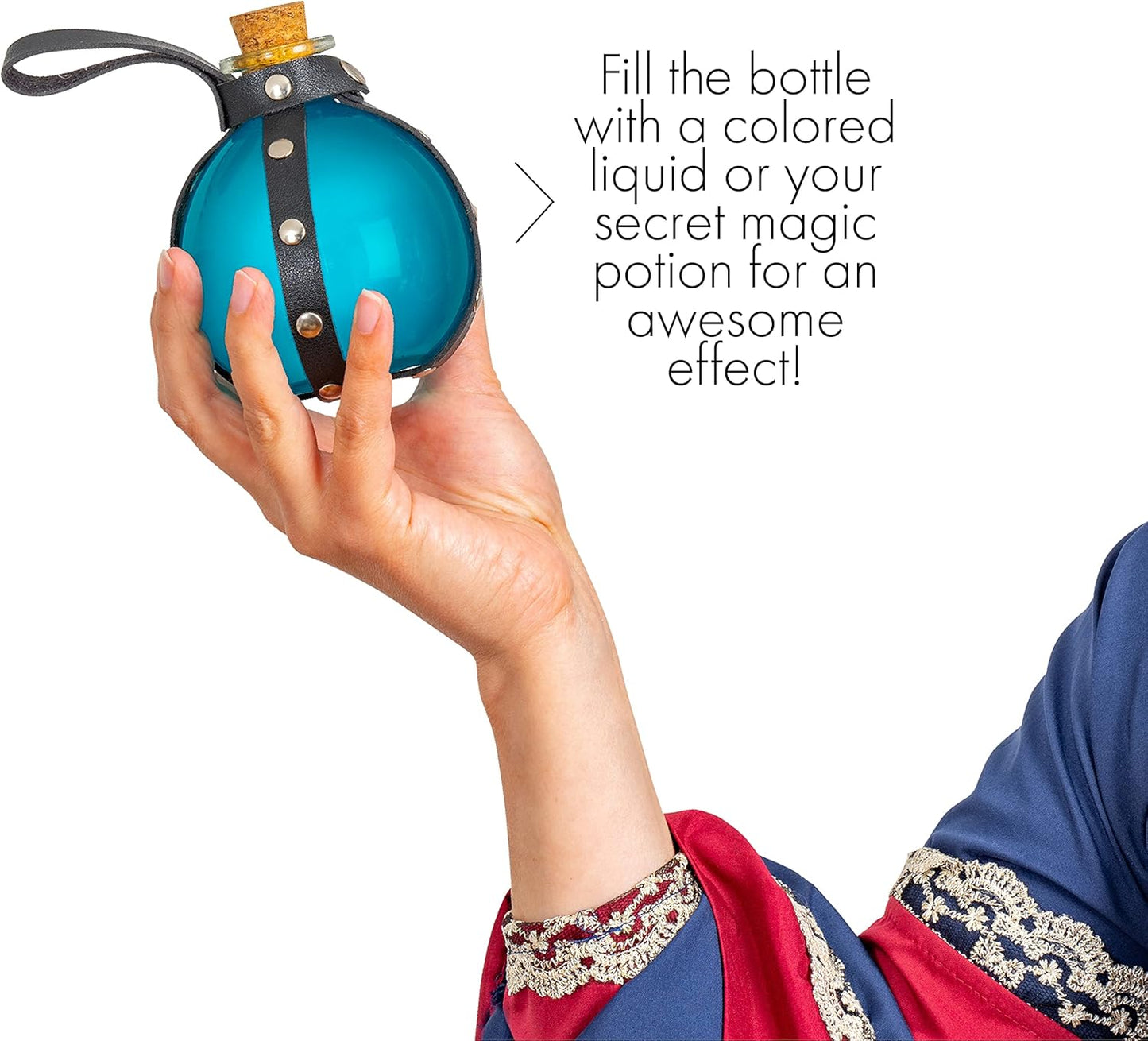 Skeleteen Dark Magic Potion Bottle - Black Wizard Potions Glass Holder with Cork Stopper and Faux Leather Harness with Holster Loop