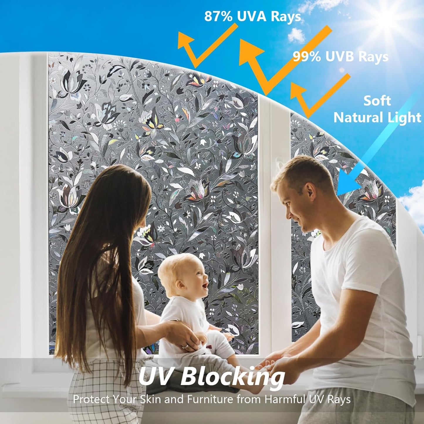 Kromapolis Window Film, Window Privacy Film Frosted, Vinyl Glass Covering, Stained Glass Decorative Film, Static Window Clings, Non-Adhesive (Grayish Black, 23.6 x 78.7 inch)