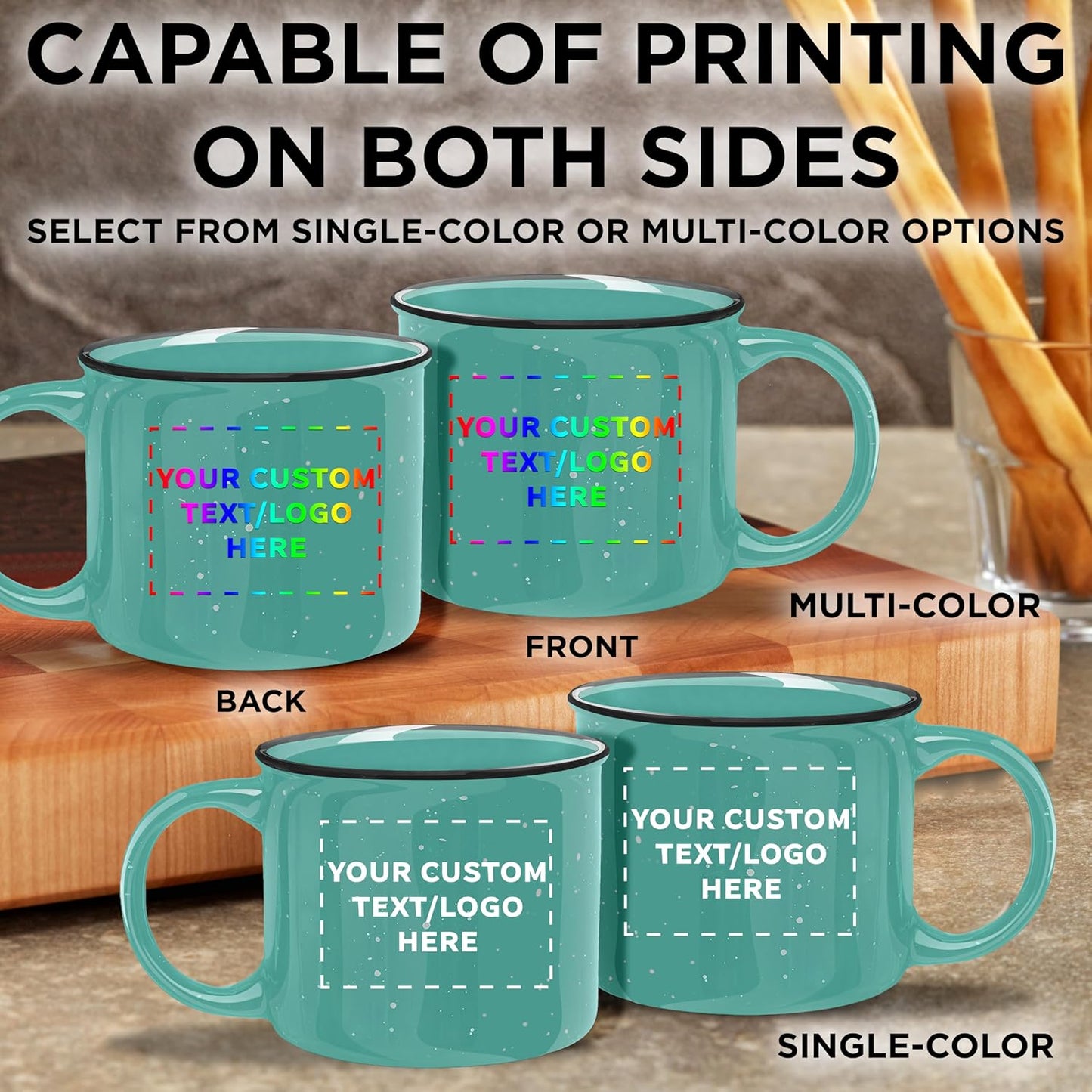 DISCOUNT PROMOS Custom Ceramic Campfire Coffee Mugs 13 oz. Set of 50, Personalized Bulk Pack - Perfect for Tea, Espresso, Cappuccino, Hot Cocoa - Mint