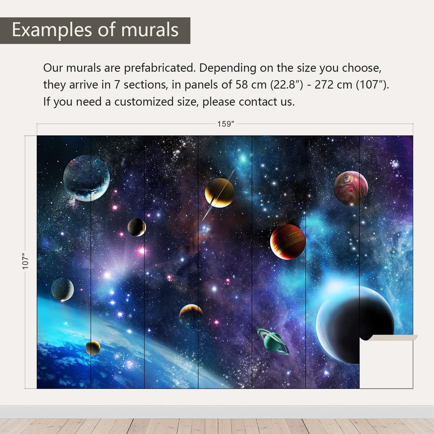 AFZEVEB-Space Galaxy Wallpaper Cosmic Planet Wall murals for Kids Room 159"x107" (Not Peel and Stick)