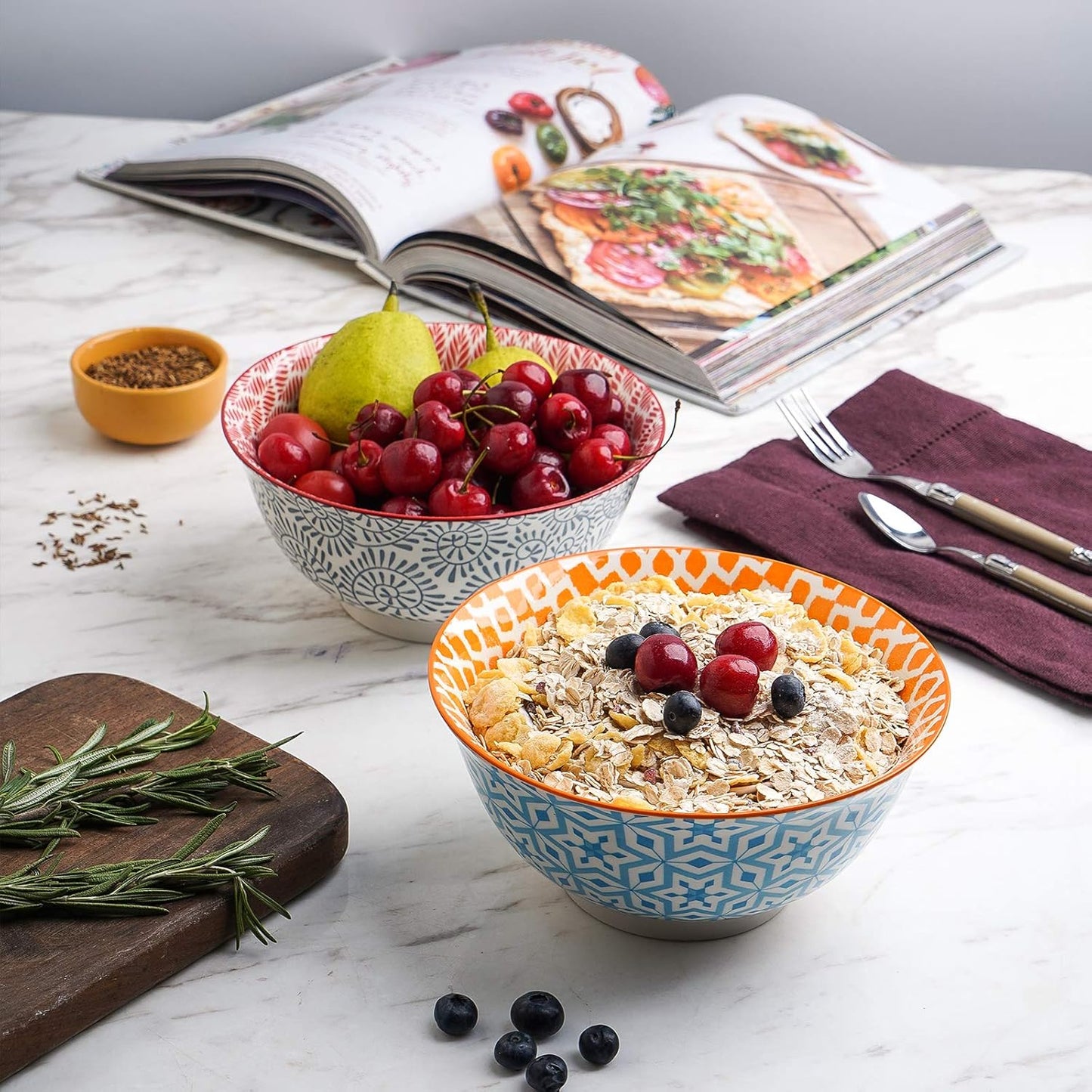 Selamica 7 inches Porcelain Cereal Bowl Set - Set of 6, Ceramic bowls, Soup Bowl Set for Cereal, Soup, Salad and Pasta, Assorted Colors