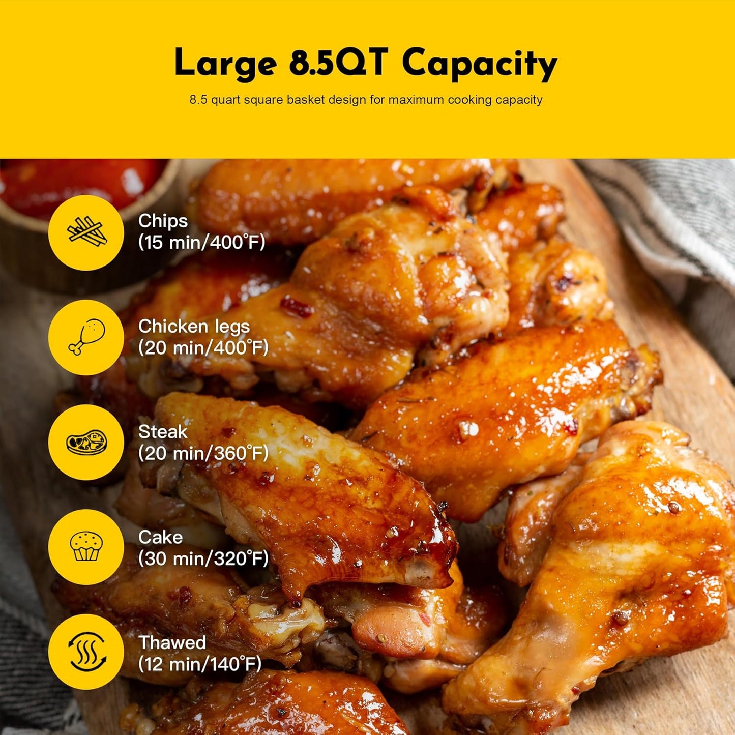 8.5QT Air Fryer, Upgraded Family Size Capacity, Visual Window, Square Basket Dials Stainless Steel Air Fryers, Reheat Leftovers, Easy Cooking for Healthier Breakfast & Dinner in Minutes