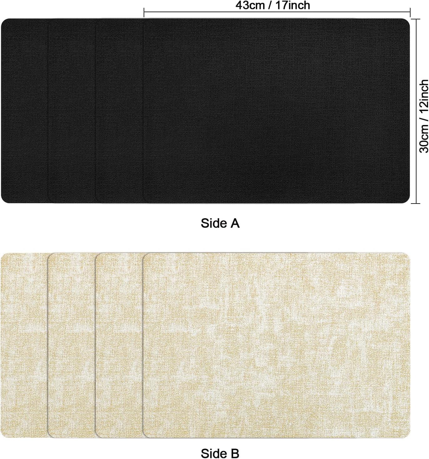Myir JUN Dual Sided Faux Leather Placemats Set of 6 Indoor/Outdoor Square Non-Slip Washable Table Mats (Cream-White Black, Set of 6)