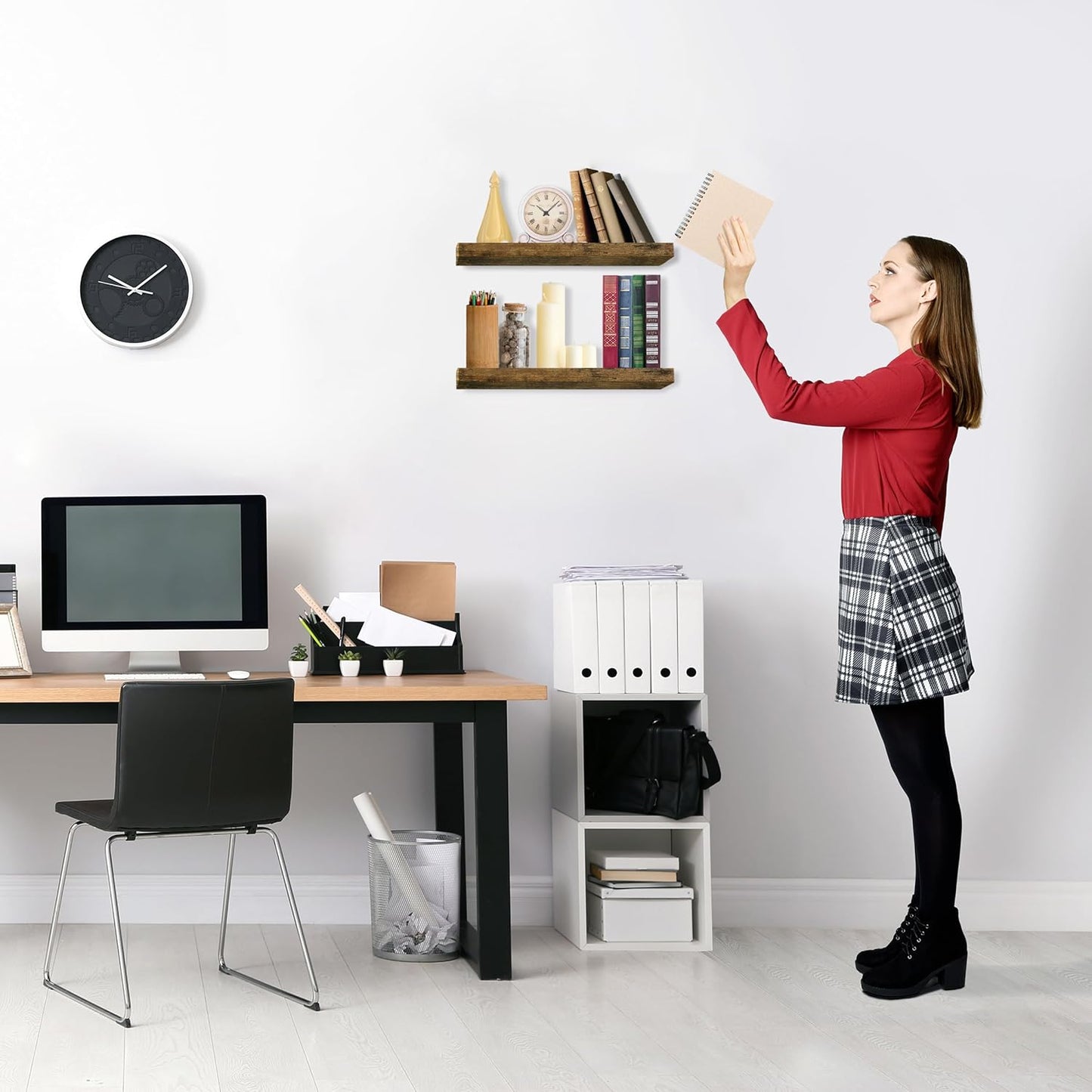 Sorbus Floating Shelves for Wall, Bathroom Shelves Wall Mounted for Kitchen, Bedroom, Bathroom Storage Over Toilet, Hanging Book Shelf for Home Decor Living Room (Rustic Brown, 2 Pack)