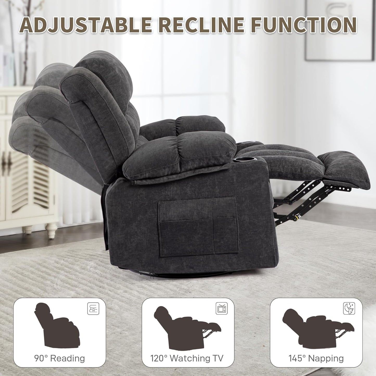 Recliner Chair Rocker Modern Ergonomic Lounge 360 Degree Swivel Single Sofa Seat Living Room Lounge Recliners on Clearance Foam Filling