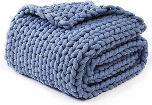 YnM Chunky Throw Blanket, Medium-Weight, Hand Knitted, Skin Friendly, Ventilated and Breathable, Machine Washable, Home Décor Piece for Couch, Sofa and Bed (Cerulean Blue, 50x70 Inch)