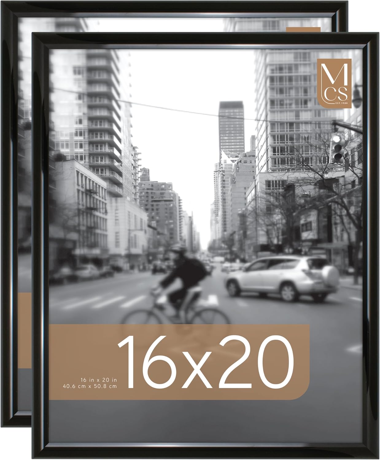 MCS Trendsetter 16x20 Poster Frame Black High-Gloss, Vertical & Horizontal Wall Hanging Large Picture Frame for Photos, Posters & Art Prints (2-Pack)