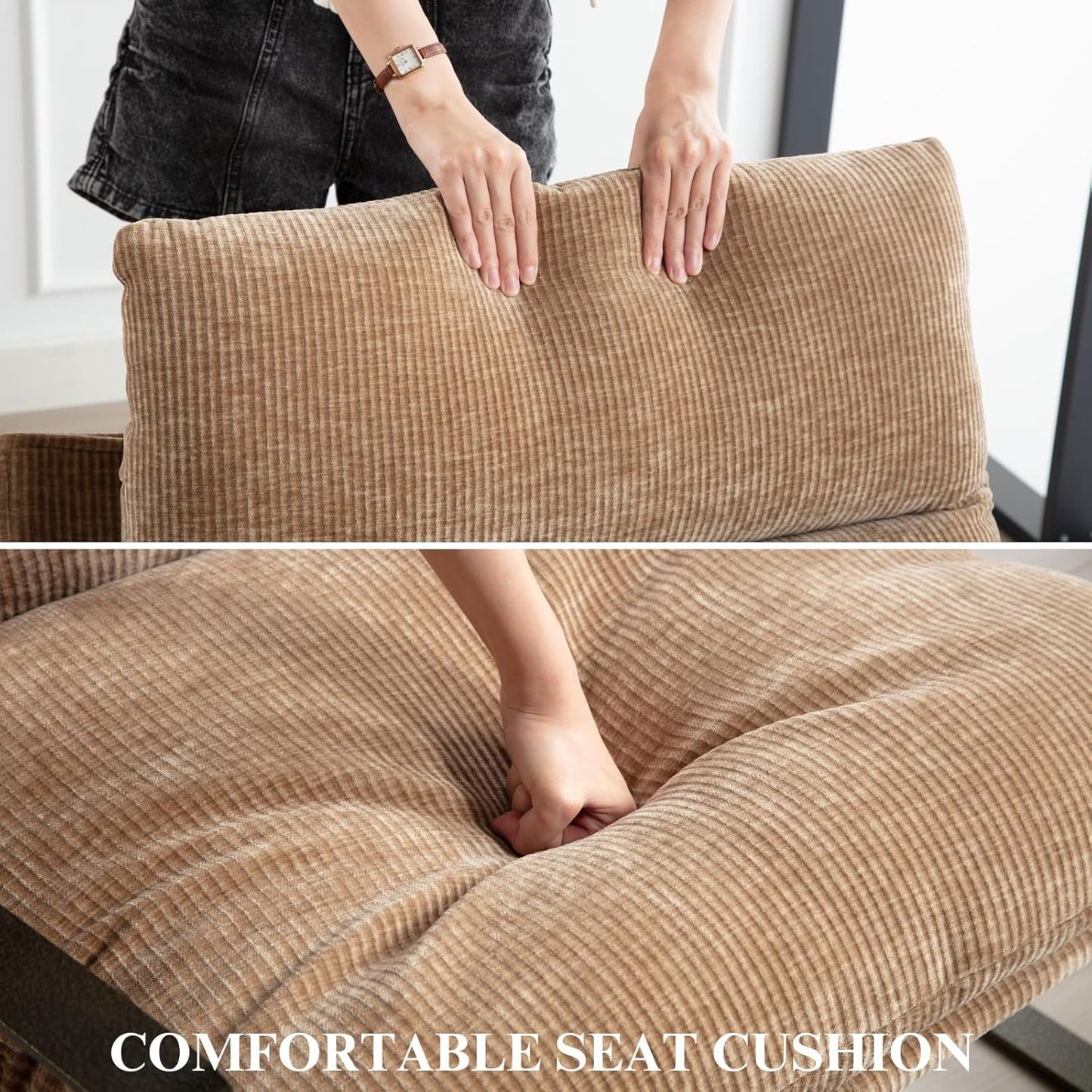 DUOMAY Mid-Century Accent Chairs Armchair Set of 2, Comfy Chenille Leisure Chairs Lazy Chairs with Brozen Metal Leg for Living Room Bedroom Office Apartment, Khaki