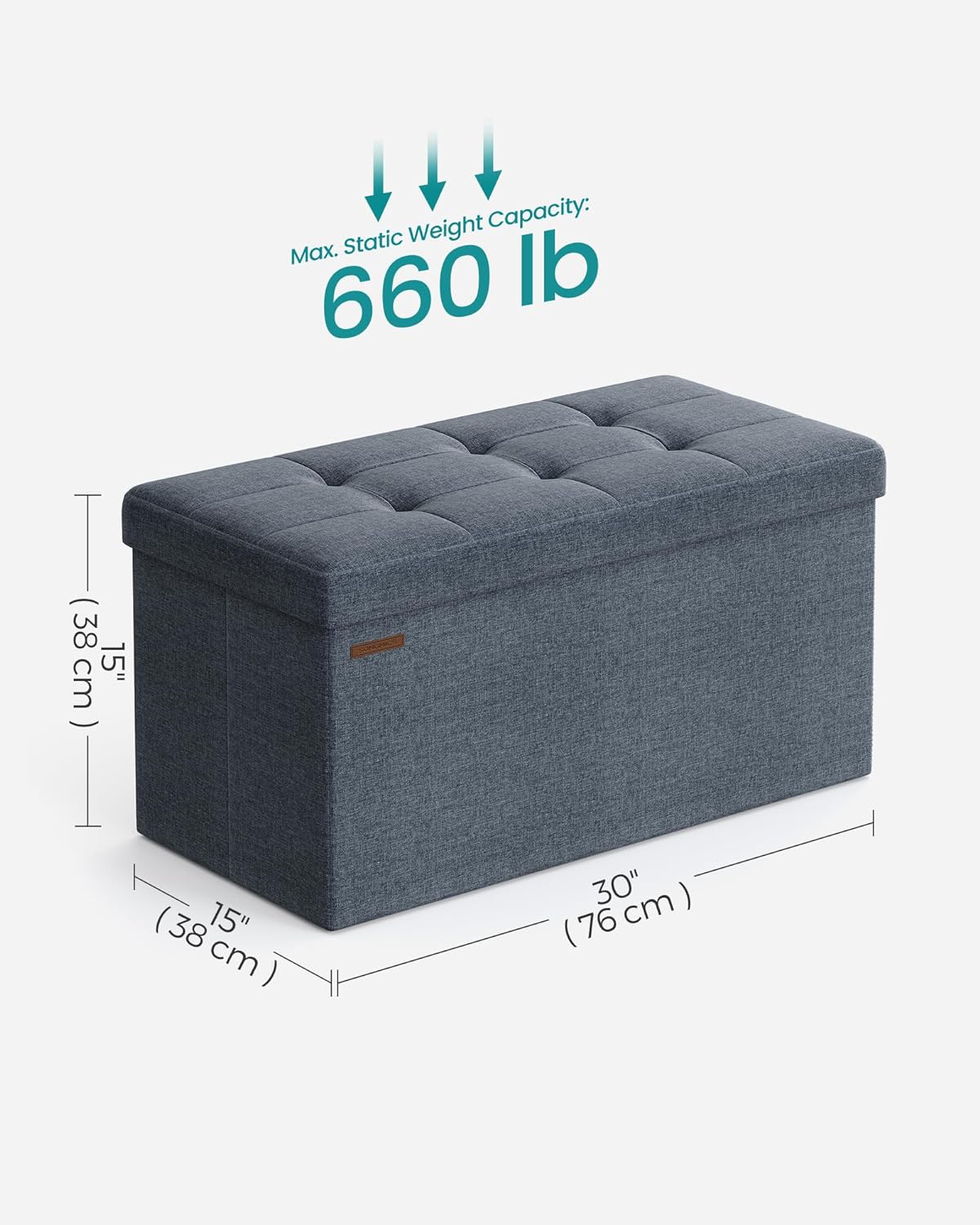 SONGMICS Mazie Collection - 30 Inches Folding Storage Ottoman Bench, Ottoman Foot Rest, End of Bed Bench, Storage Chest, Load 660 lb, for Living Room, Bedroom, Entryway, Misty Blue ULSF047Q01