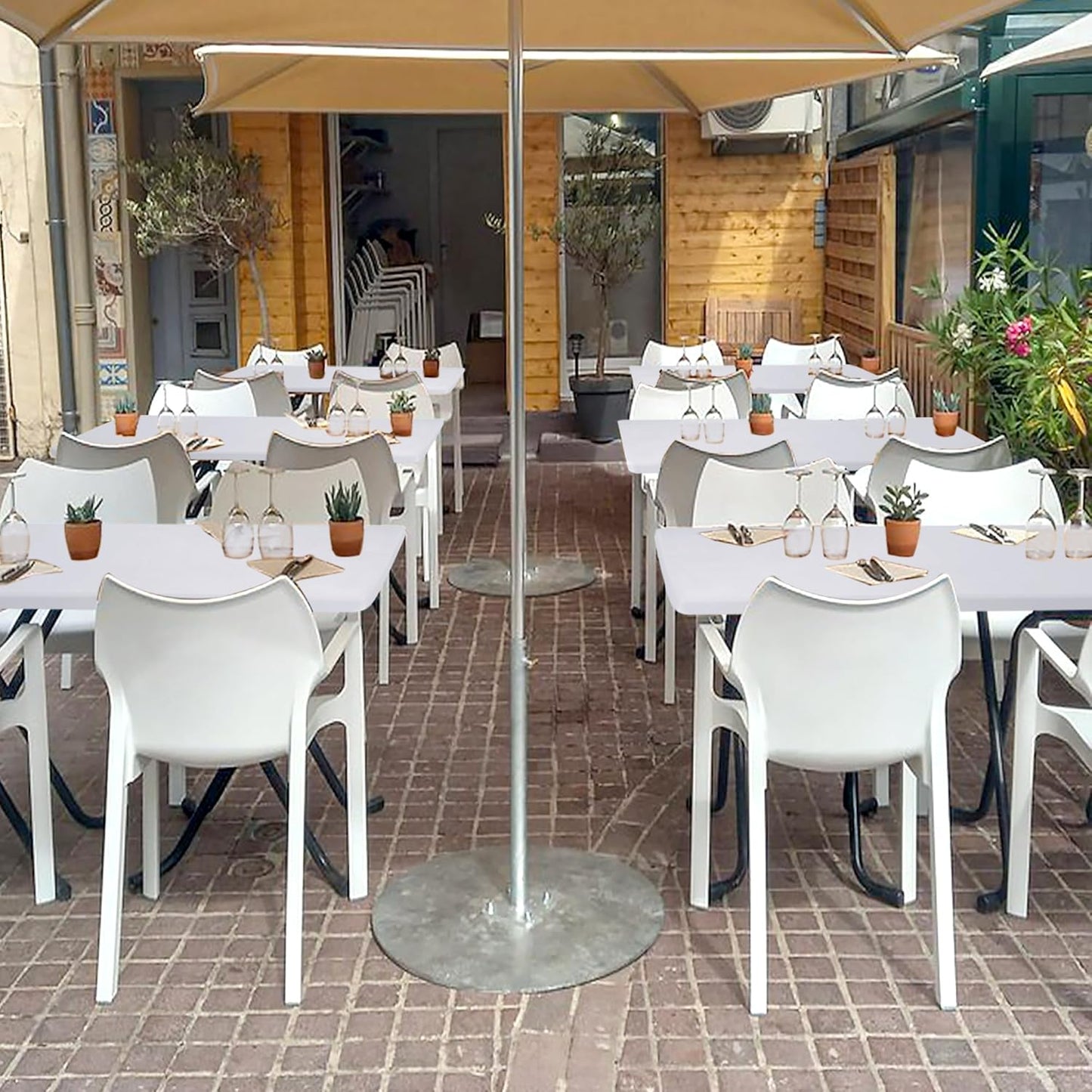 Fitted Tablecloth for 6 Foot Rectangle Tables-2 Pack White Elastic Outdoor Picnic Table Cover-Spandex Stretch Folding Table Cloths 6 ft for Camping Dining Room Patio Kitchen Banquet Party