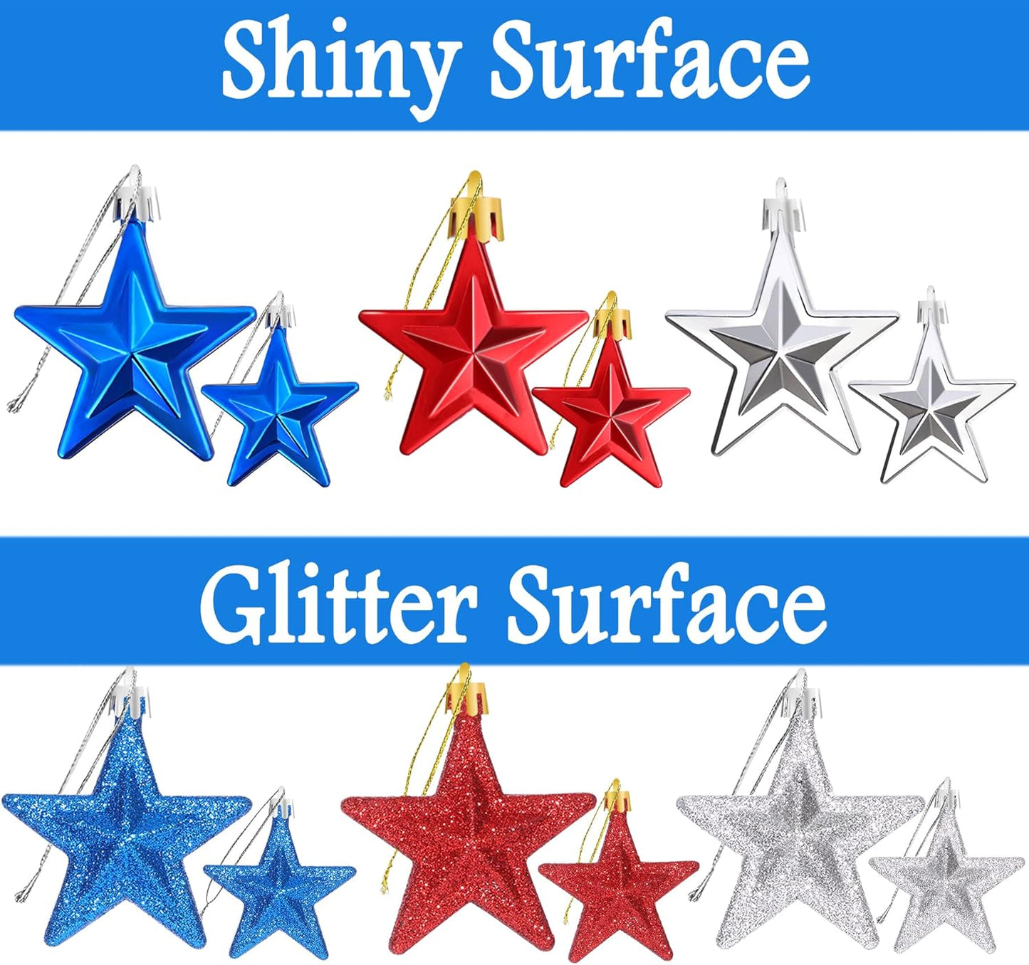 JULMELON 24Pcs Patriotic Christmas Ornaments Red White Blue Ornaments Patriotic Tree Decorations Christmas Tree Decorations for Home Party Decorations