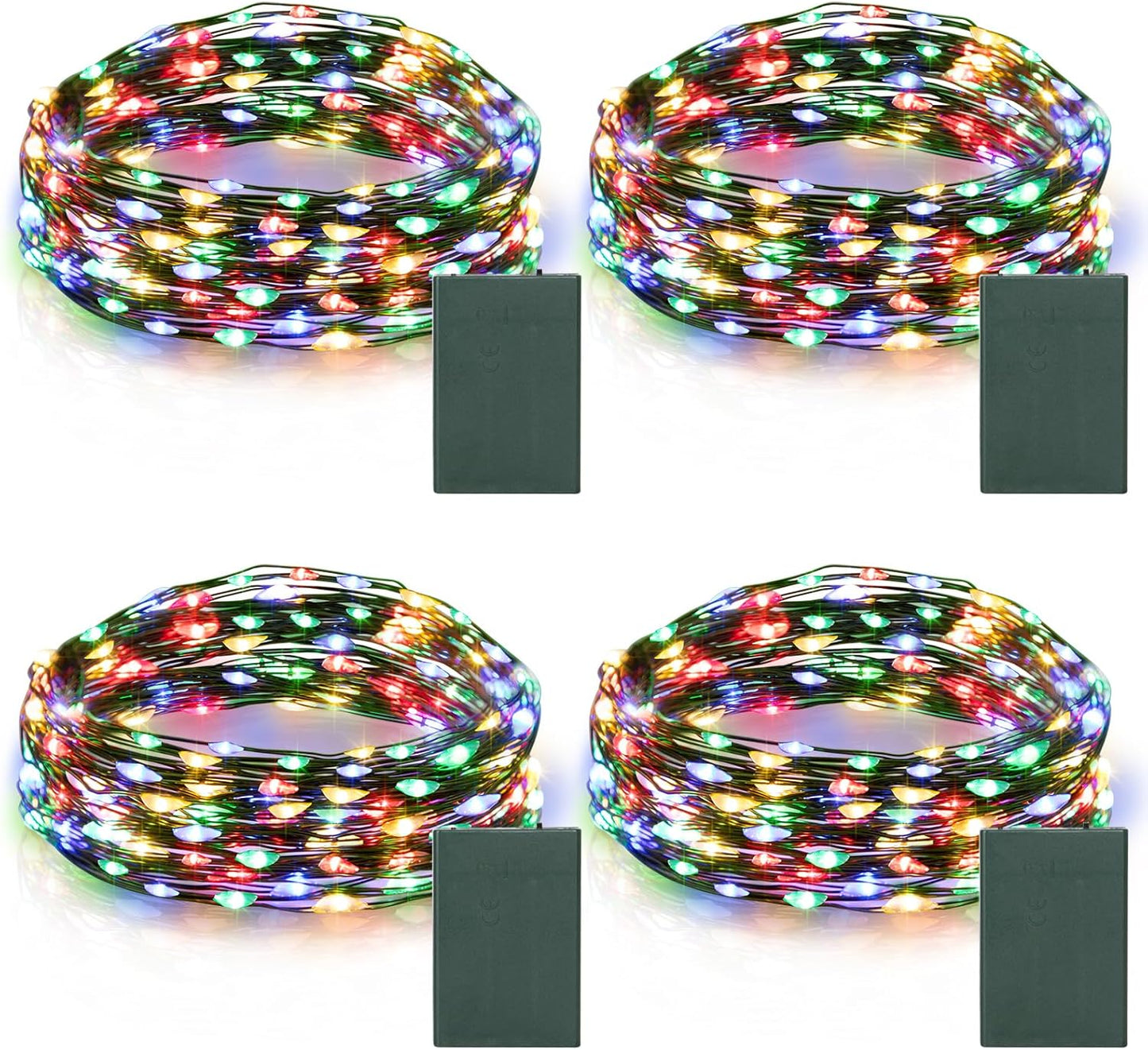 4 Pack Christmas Fairy Lights Battery Operated, 16.4FT 50 LED Dark Green Wire Twinkle Lights with Auto Timer Waterproof, Outdoor String Light for Indoor Outdoor Bedroom Yard Decor (Multicolor)