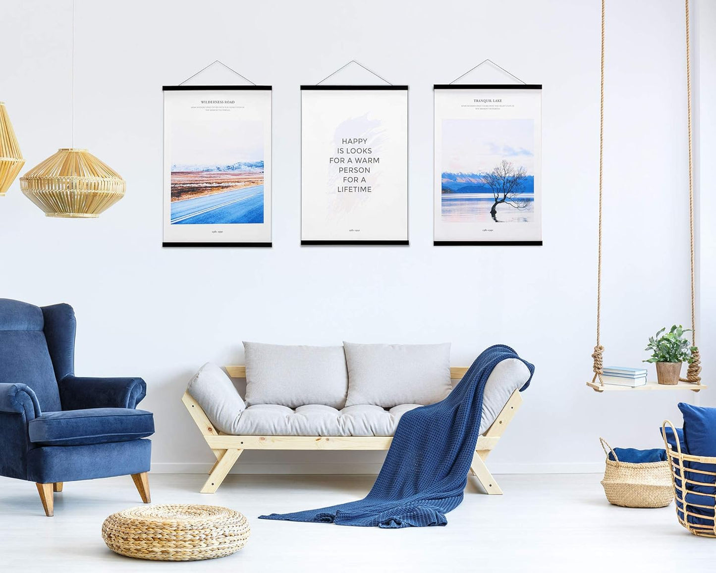 FALAMON Magnetic Poster Hanger Frame,58x40 58x32 58x36 Teak Wood Magnet Poster Frame for Posters,Prints,Photos,Pictures,Maps,Scrolls,and Canvas Artwork(Black,58")